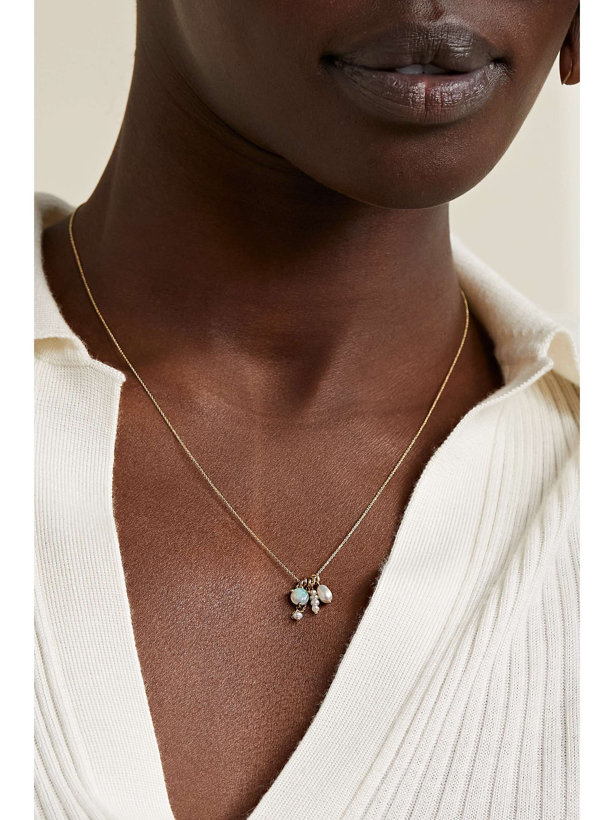 WWAKE Cluster gold, pearl and opal necklace