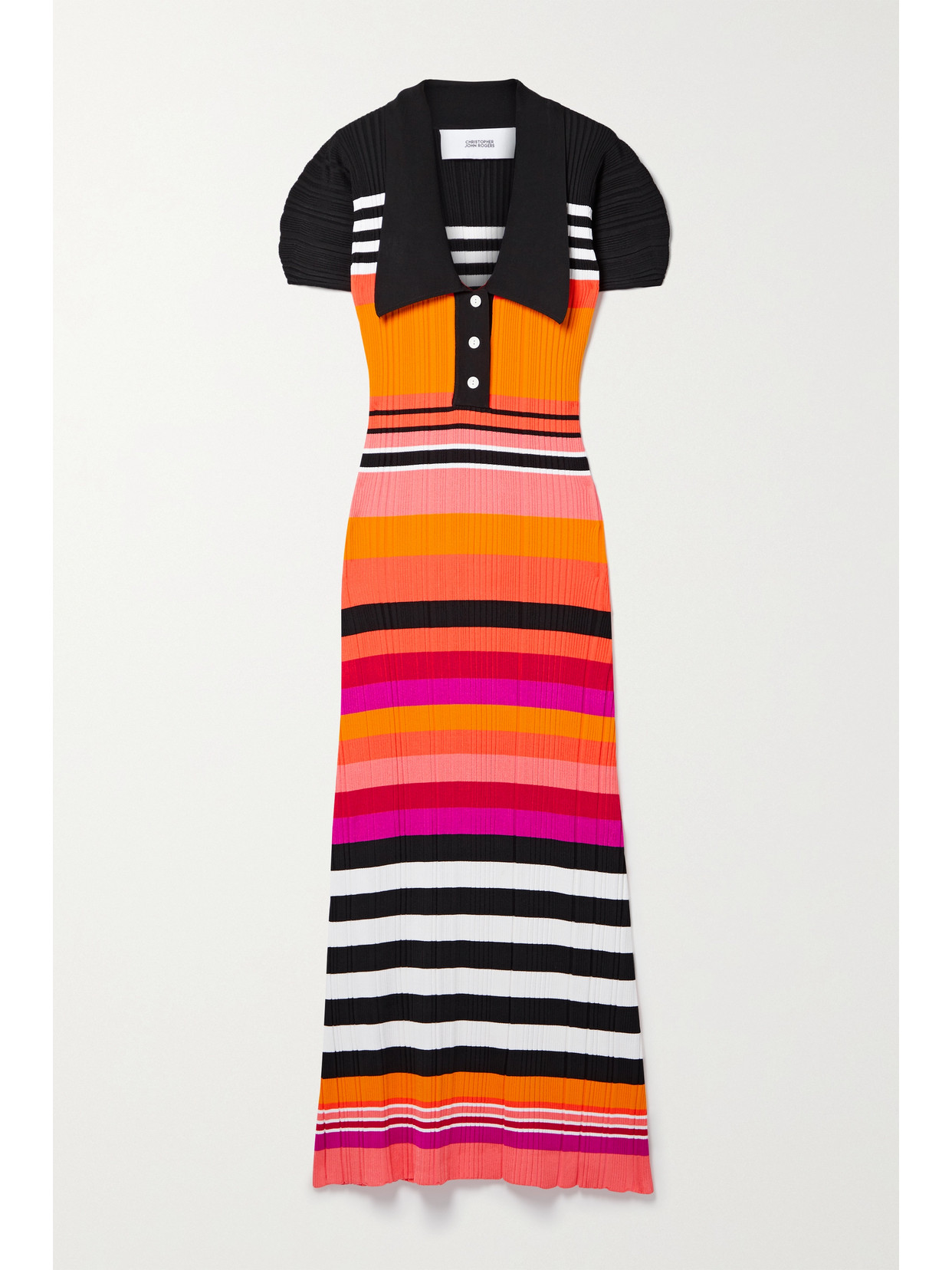 Christopher John Rogers Striped Ribbed-knit Maxi Dress