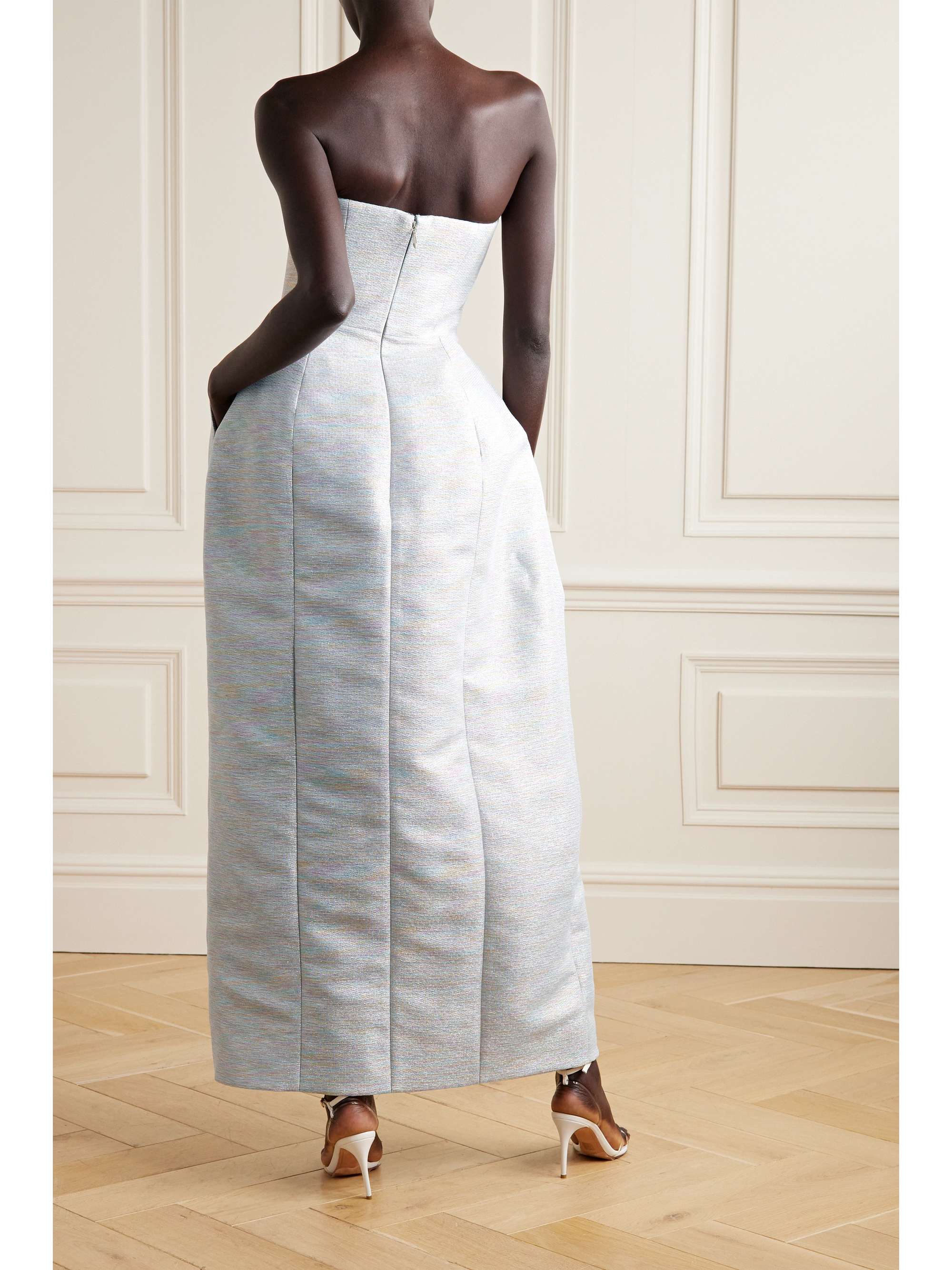 CHRISTOPHER JOHN ROGERS Strapless pleated metallic jacquard gown
