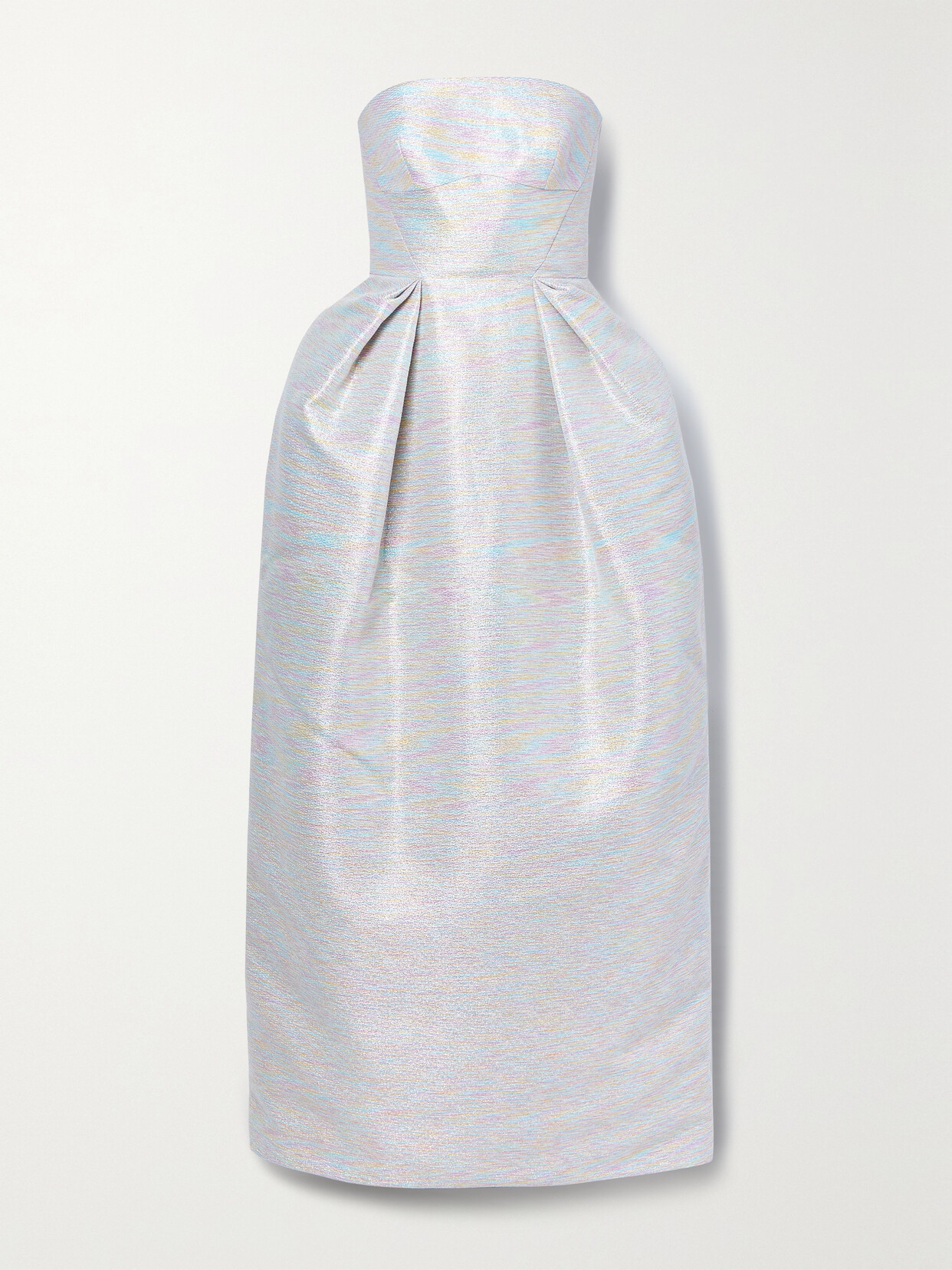 Christopher John Rogers Strapless Pleated Metallic Jacquard Gown - Silver