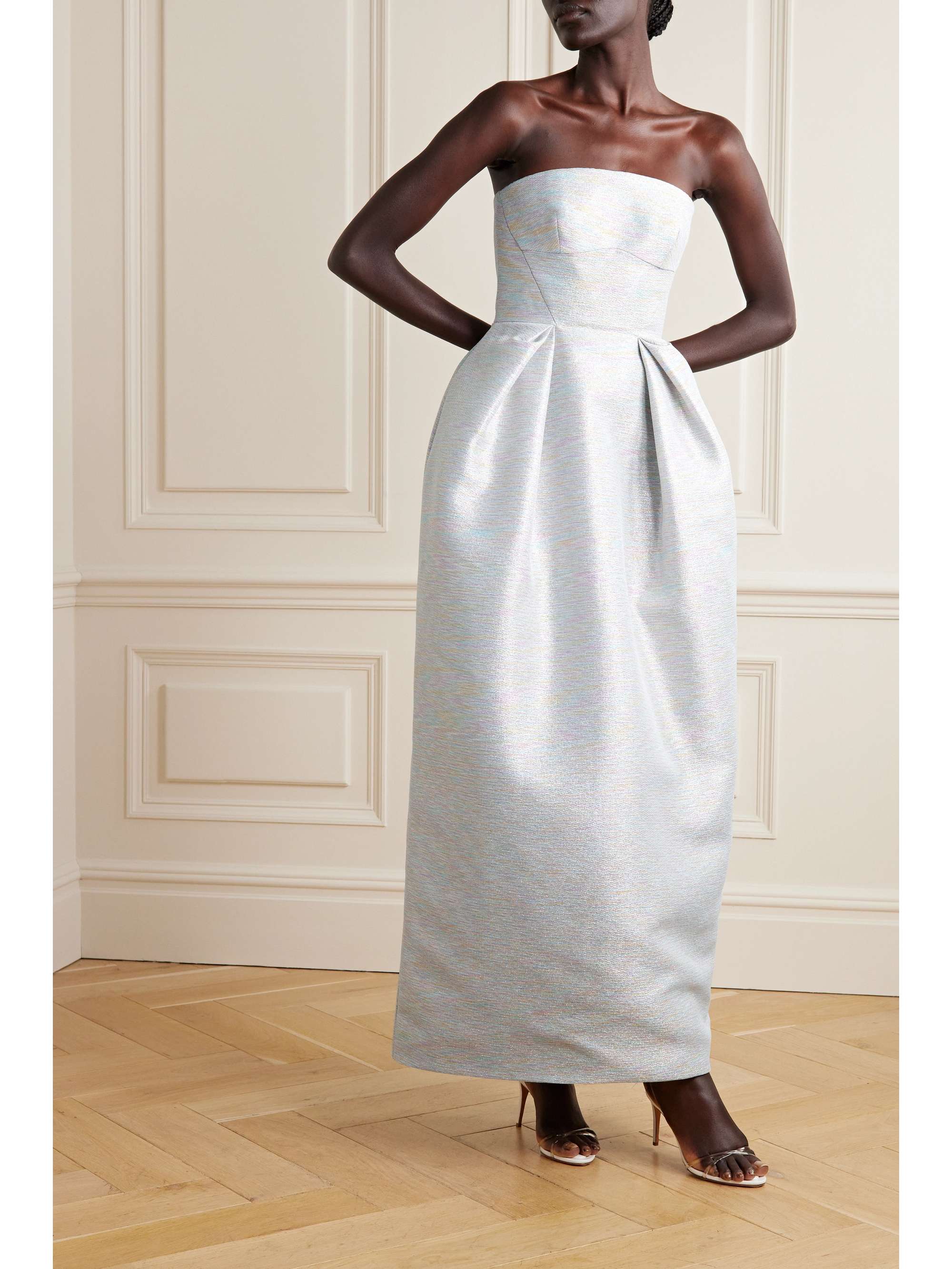 CHRISTOPHER JOHN ROGERS Strapless pleated metallic jacquard gown
