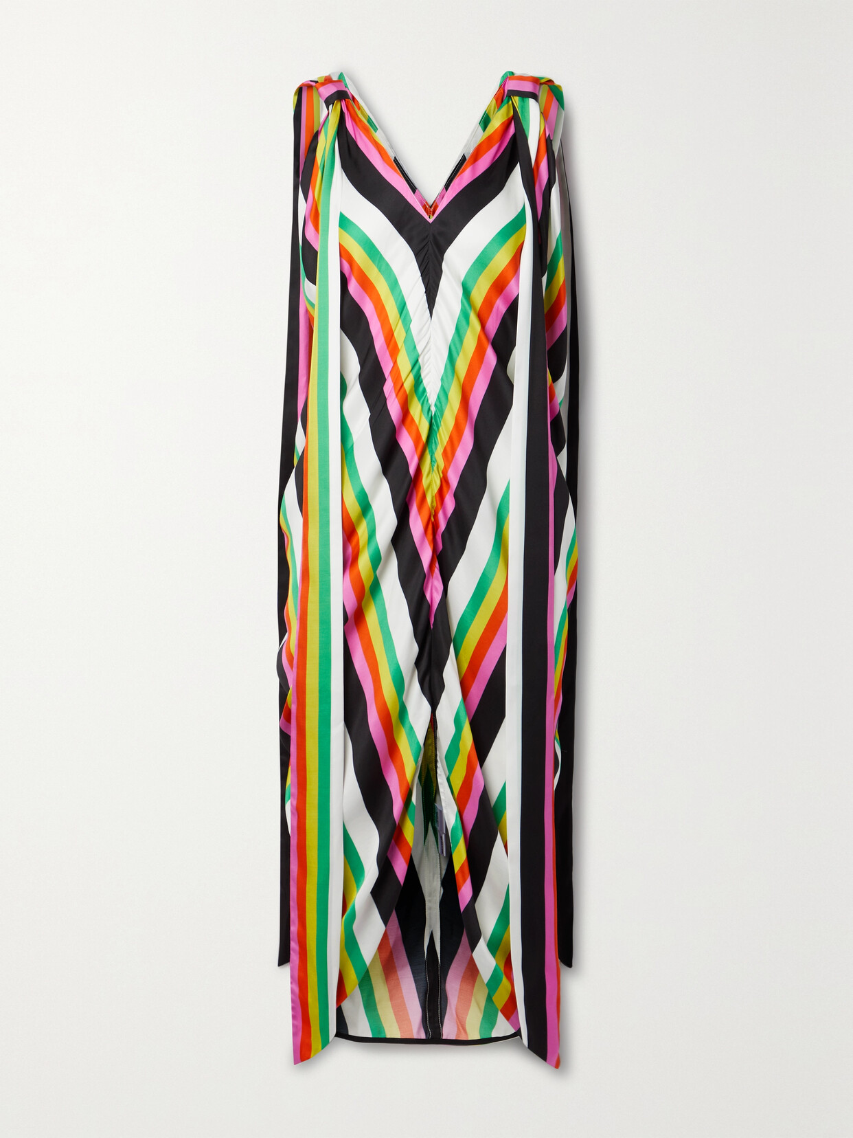 Christopher John Rogers Patio Ruched Striped Twill Midi Dress - Orange