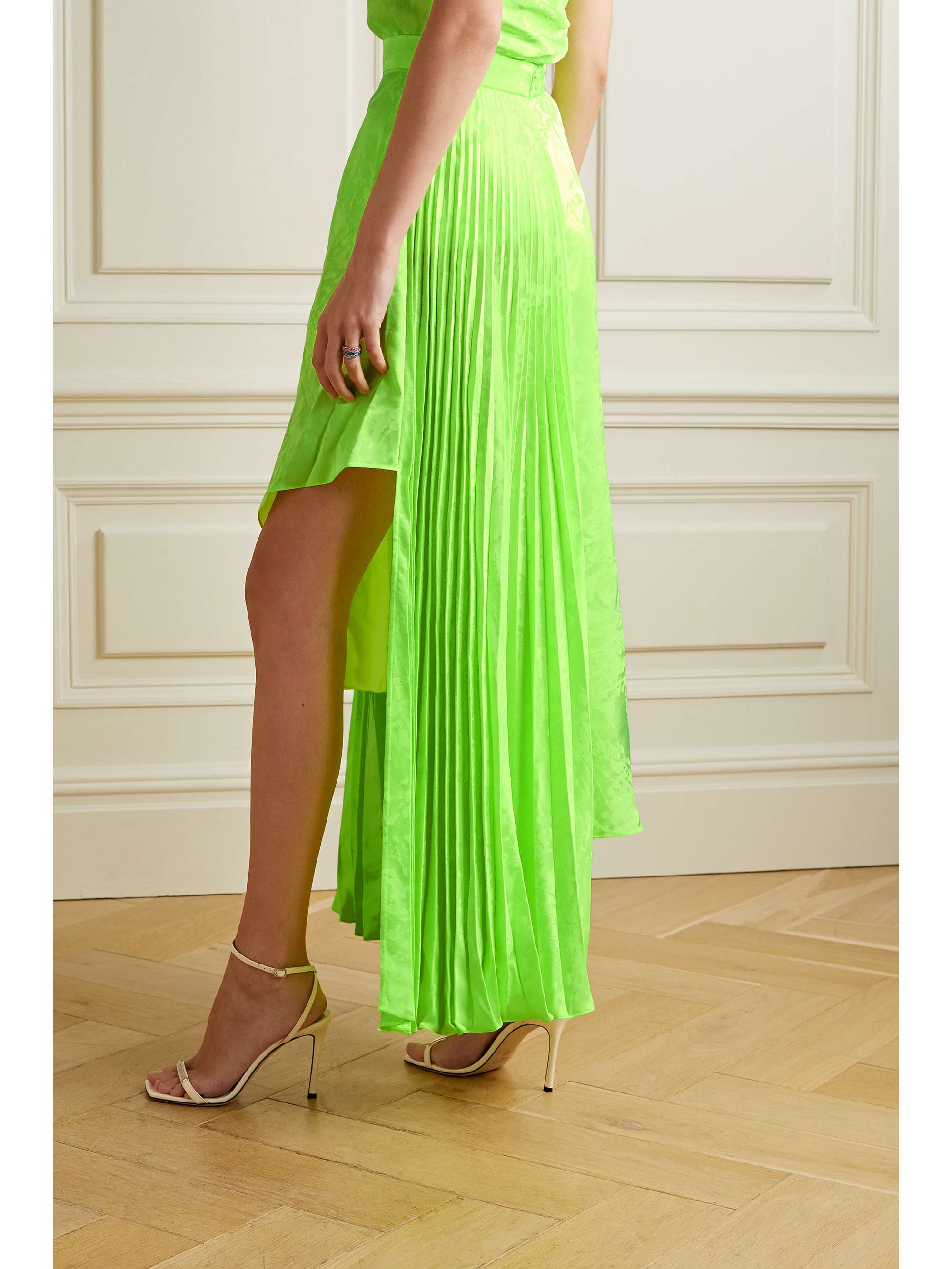CHRISTOPHER JOHN ROGERS Asymmetric pleated neon viscose skirt
