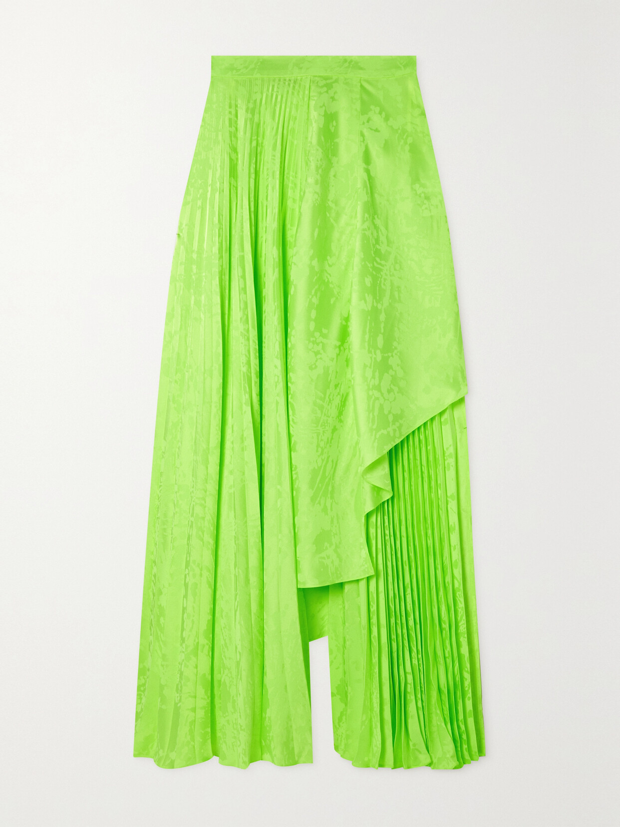 Christopher John Rogers Asymmetric Pleated Neon Viscose Skirt In Lime Green