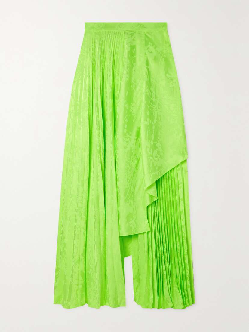 Christopher John Rogers Asymmetric Pleated Neon Viscose Skirt