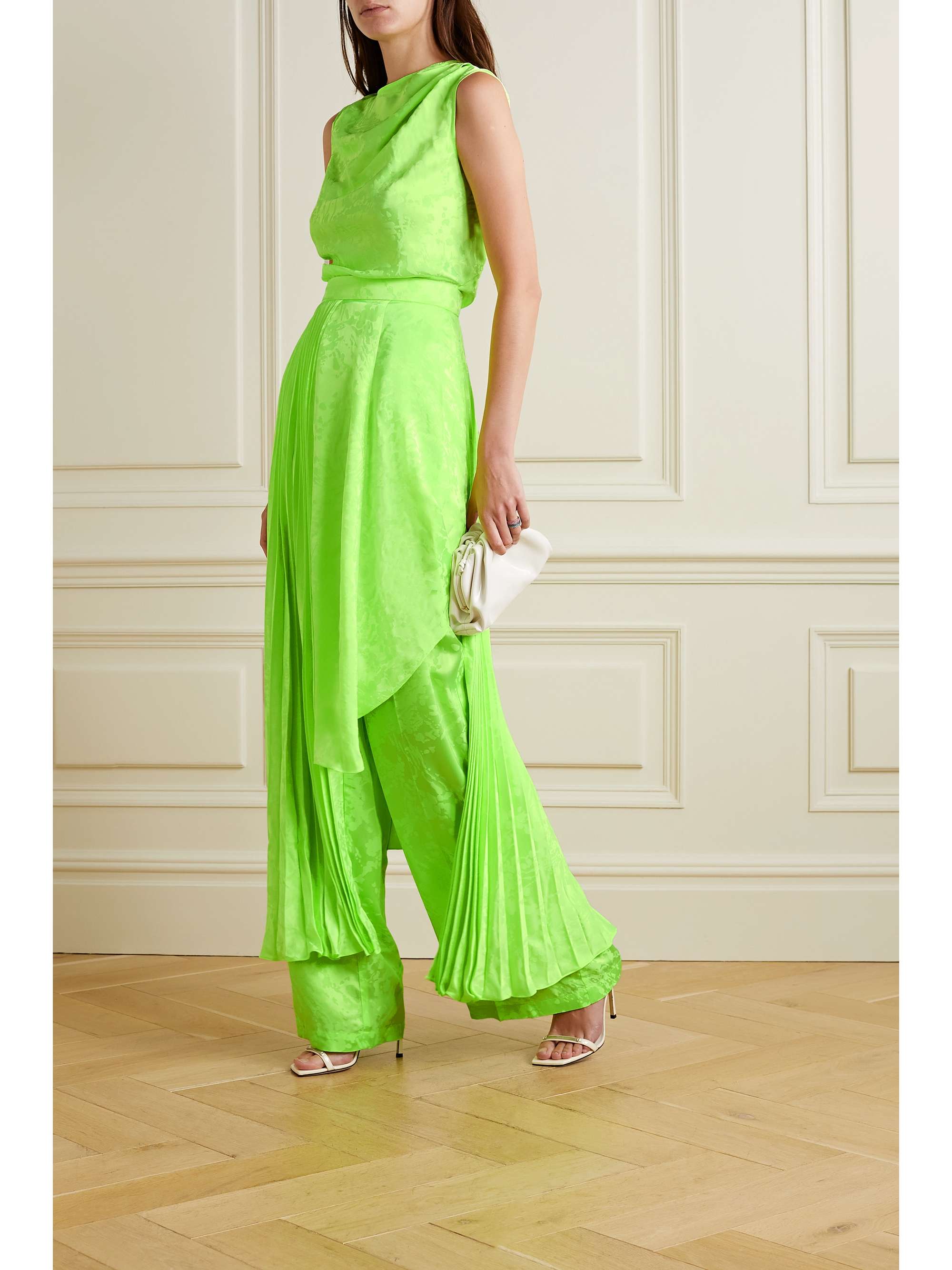 CHRISTOPHER JOHN ROGERS Asymmetric pleated neon viscose skirt