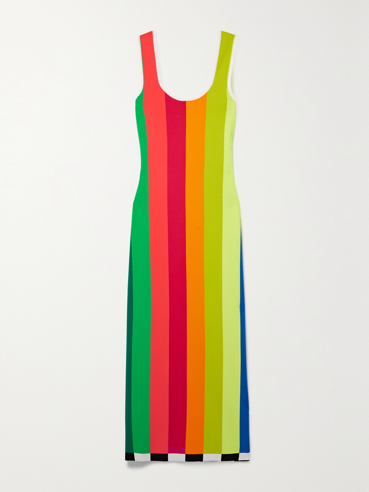 christopher john rogers rainbow striped ribbed midi dress CHRISTOPHER JOHN ROGERS Godet striped ribbed merino wool polo maxi dress