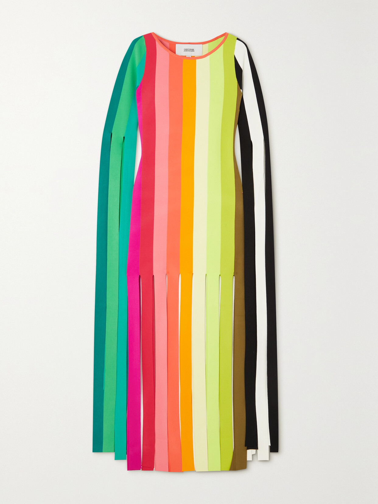 Christopher John Rogers - Fringed Striped Knitted Maxi Dress - Orange 22 Awaiting product image
