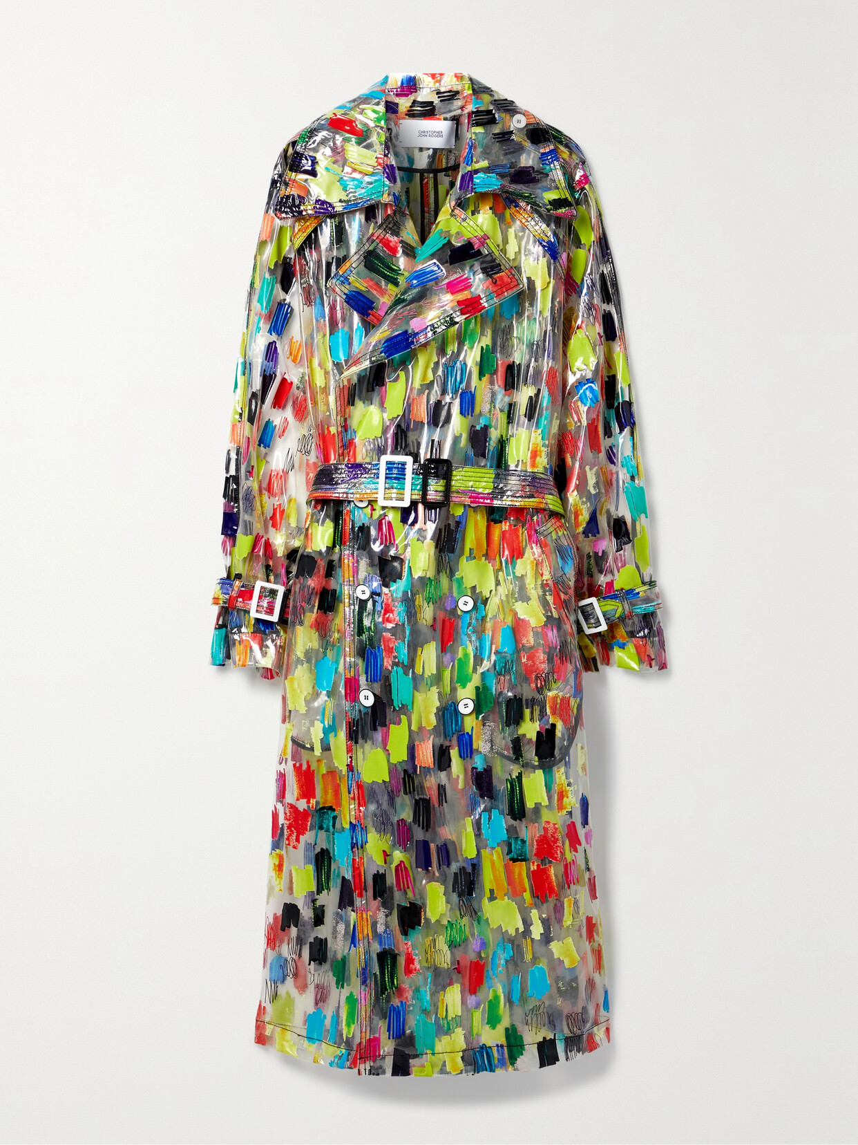 CHRISTOPHER JOHN ROGERS PRINTED PVC TRENCH COAT