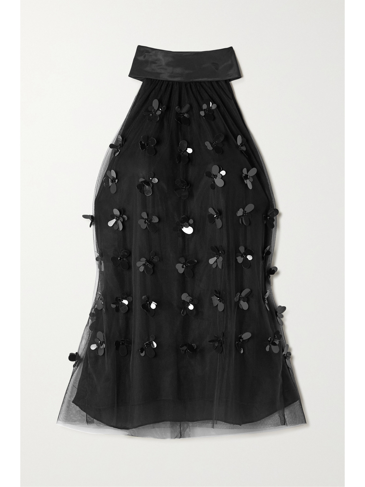 Carolina Herrera Pailette-embellished Tulle And Silk-satin Top In 