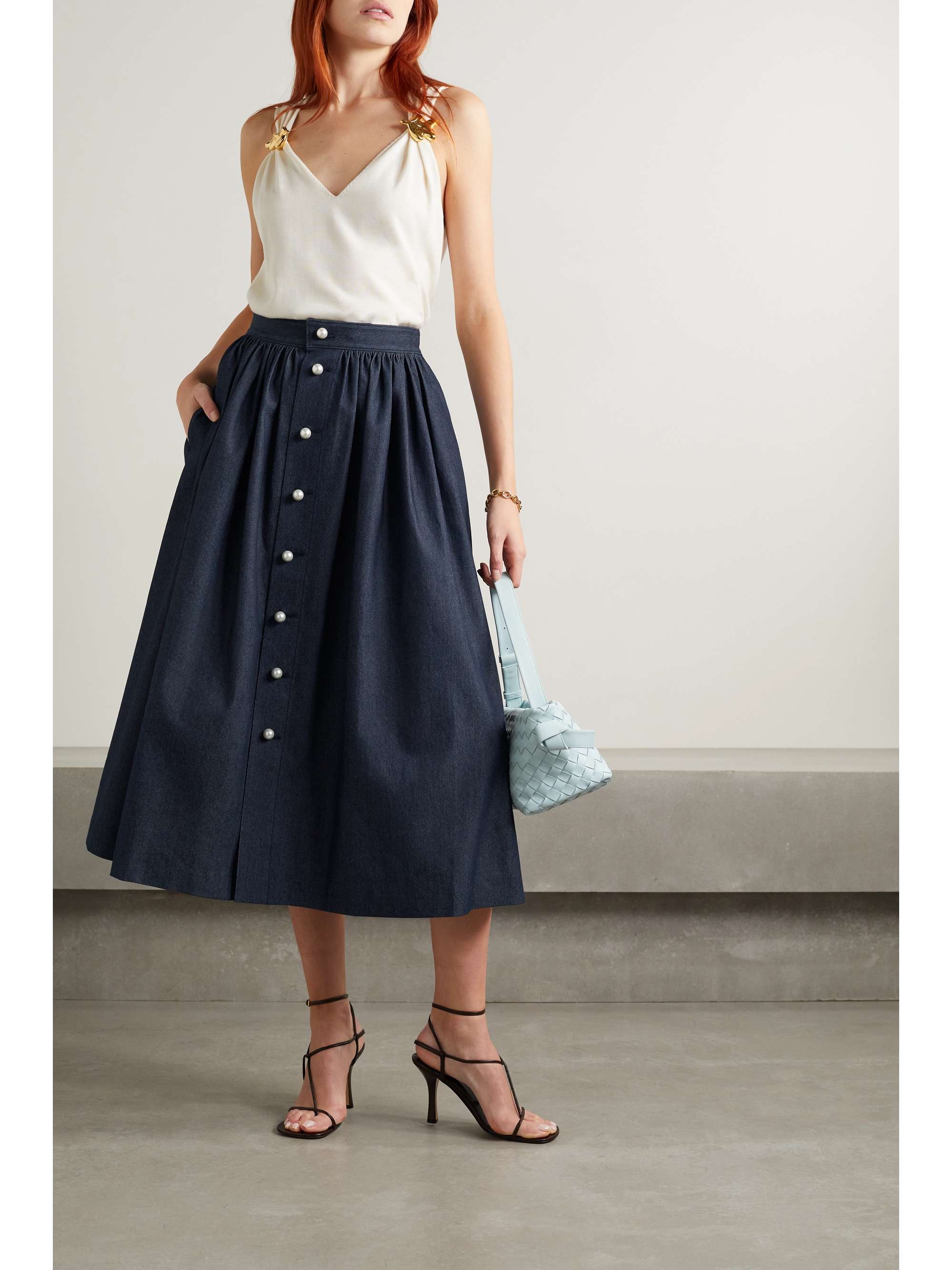 Indigo Cotton-blend twill midi skirt | ADAM LIPPES | NET-A-PORTER