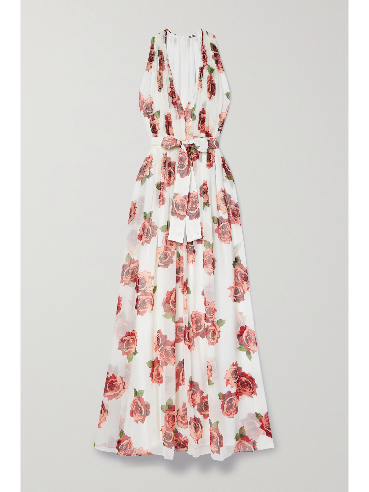 ADAM LIPPES WATERFALL BELTED PLEATED FLORAL-PRINT SILK-CHIFFON MAXI DRESS