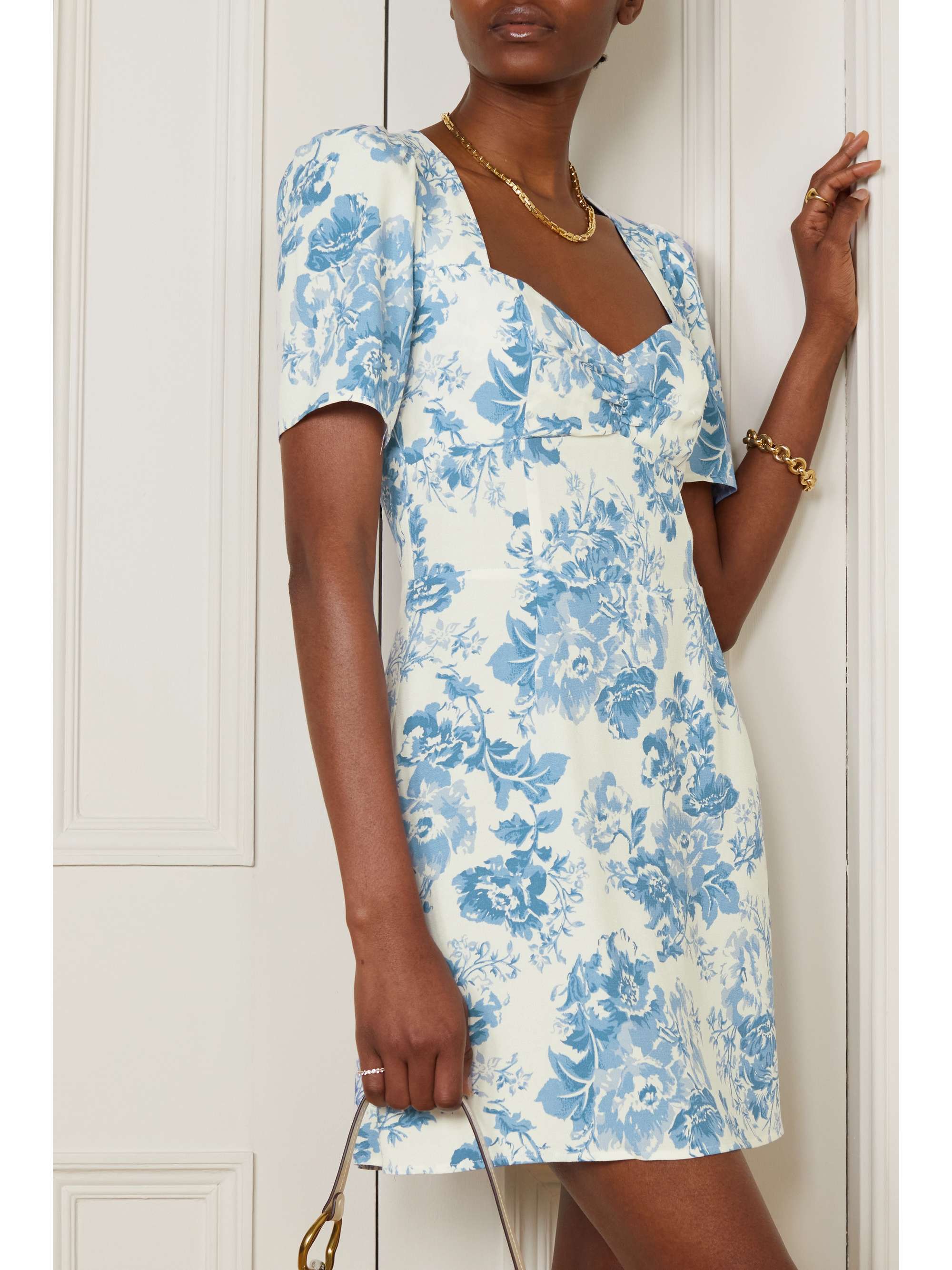 Blue Brittney floral-print crepe mini 