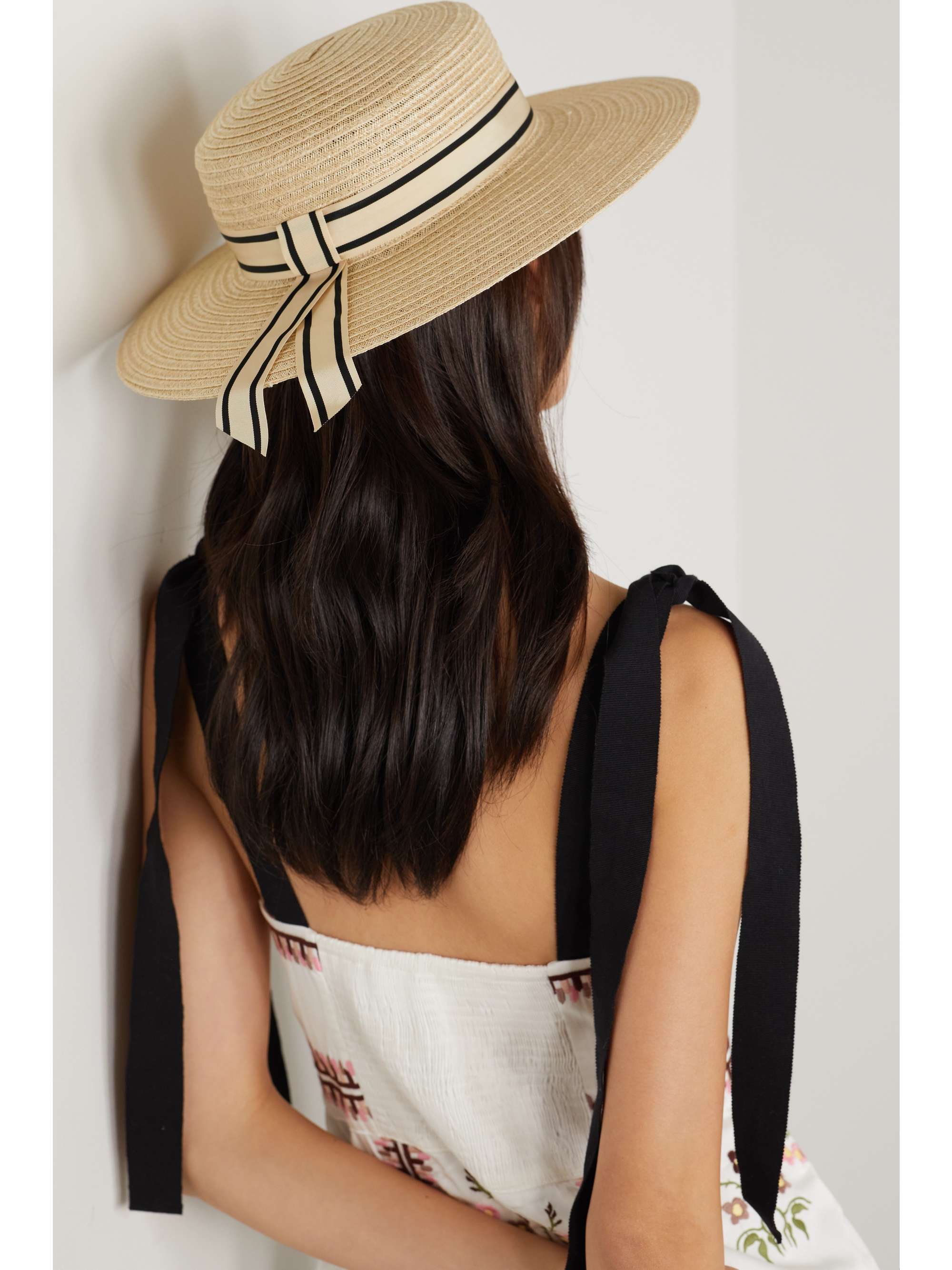 EUGENIA KIM Colette striped grosgrain-trimmed hemp-blend sunhat