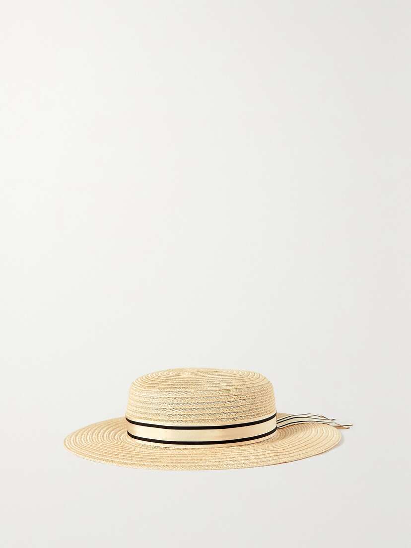 Eugenia Kim Colette Striped Grosgrain-trimmed Hemp-blend Sunhat