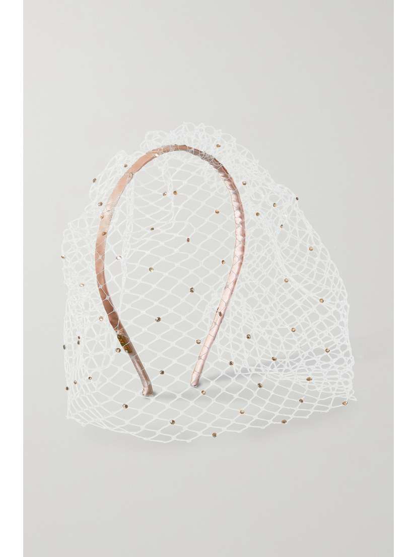 Eugenia Kim Halsey Embellished Fishnet And Satin Headband