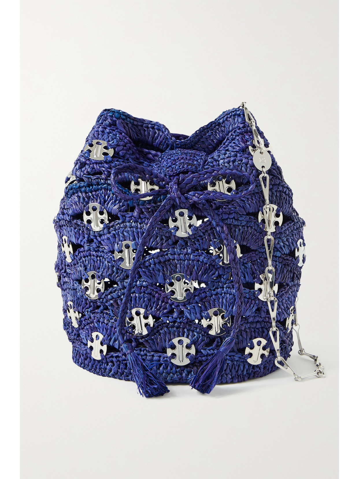 Embellished Raffia Bucket Bag