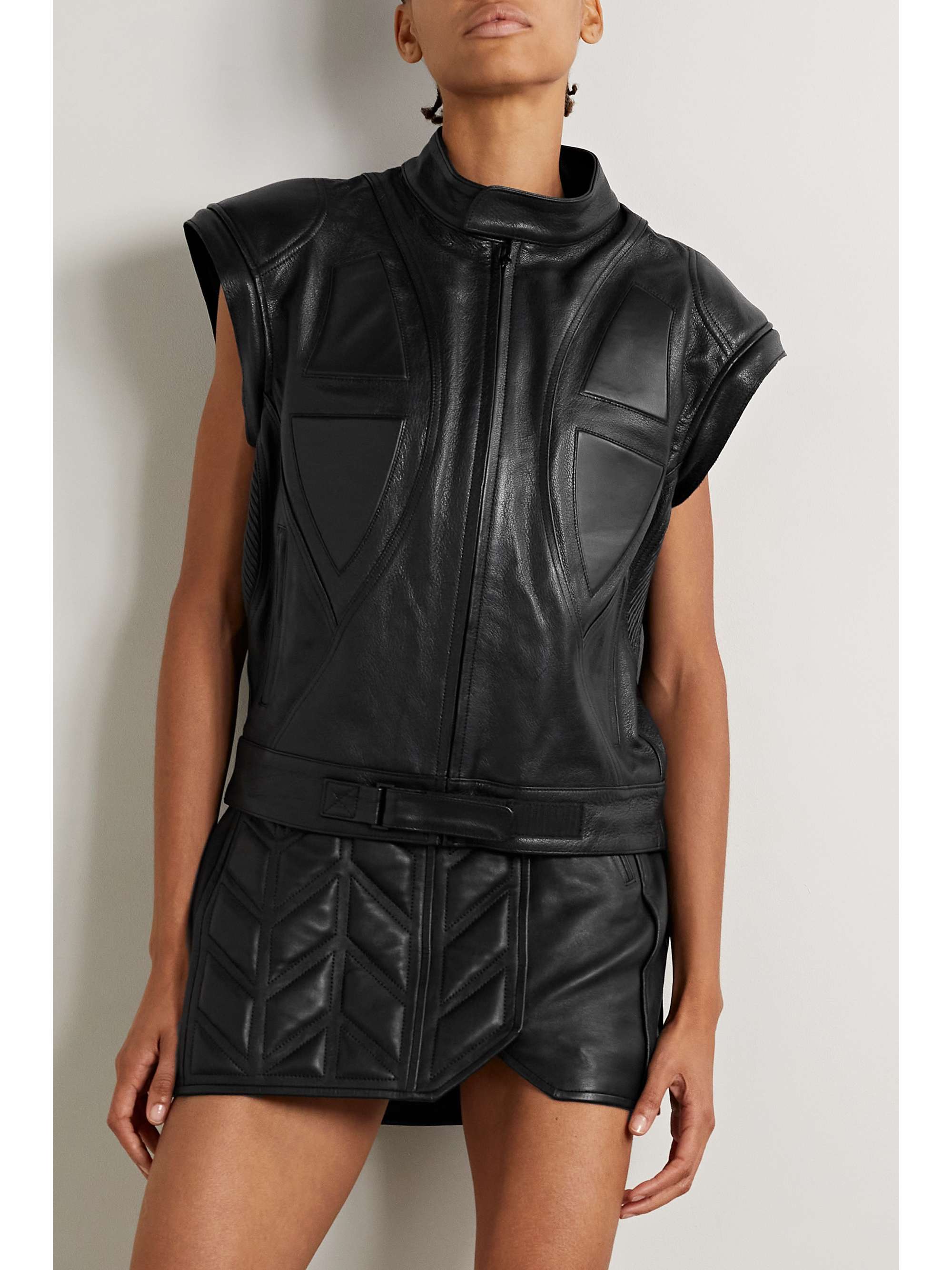 DAVID KOMA Convertible paneled textured-leather biker jacket