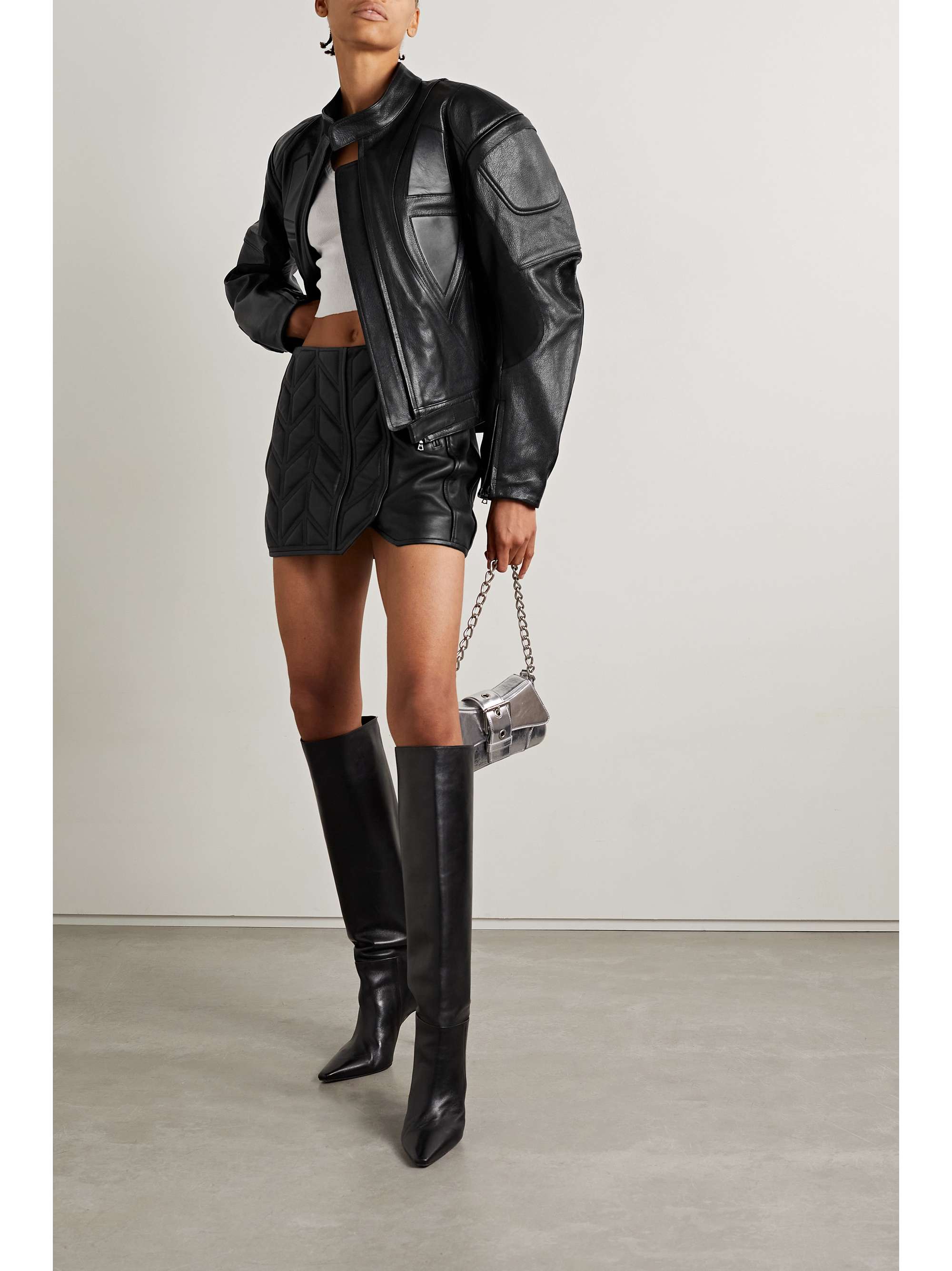 DAVID KOMA Convertible paneled textured-leather biker jacket