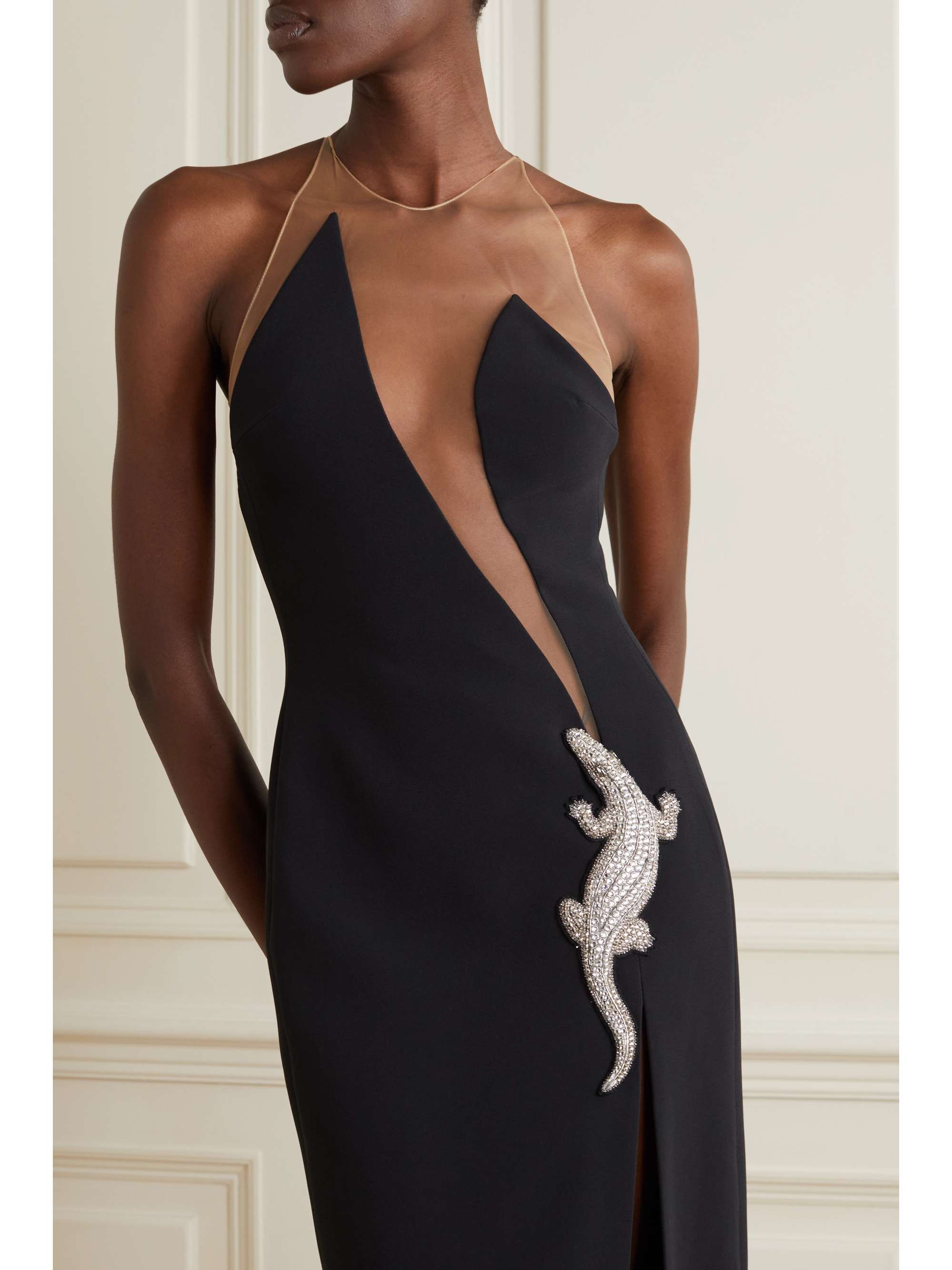 DAVID KOMA Crystalembellished tulletrimmed cady gown NETAPORTER