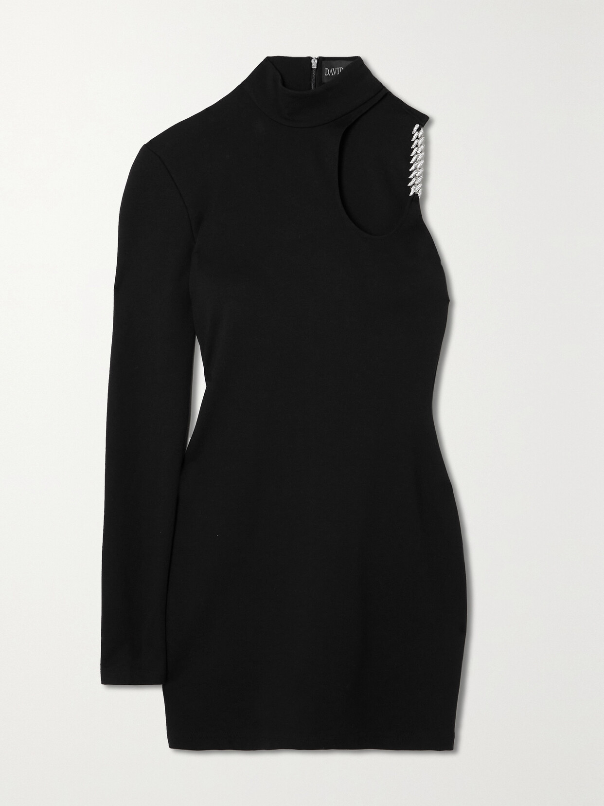 David Koma Asymmetric Cutout Crystal-embellished Cady Mini Dress