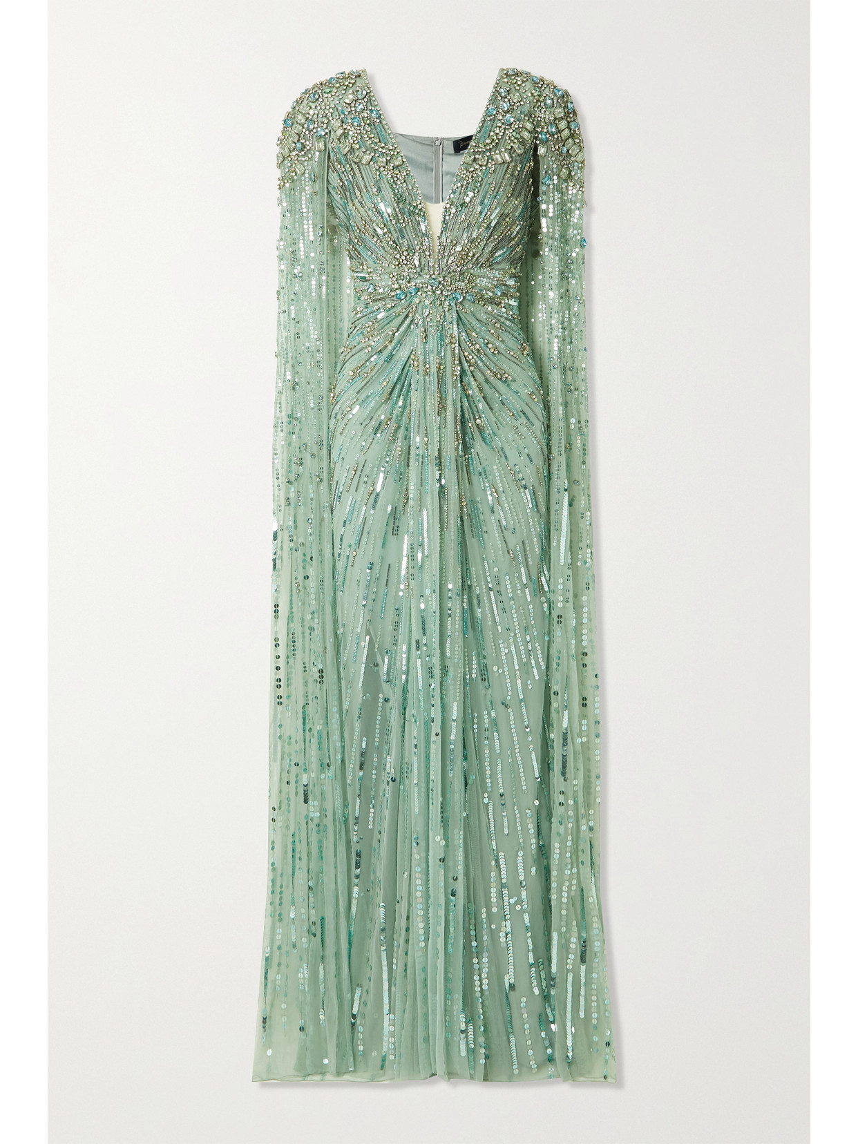 JENNY PACKHAM LOTUS LADY CAPE-EFFECT EMBELLISHED TULLE GOWN