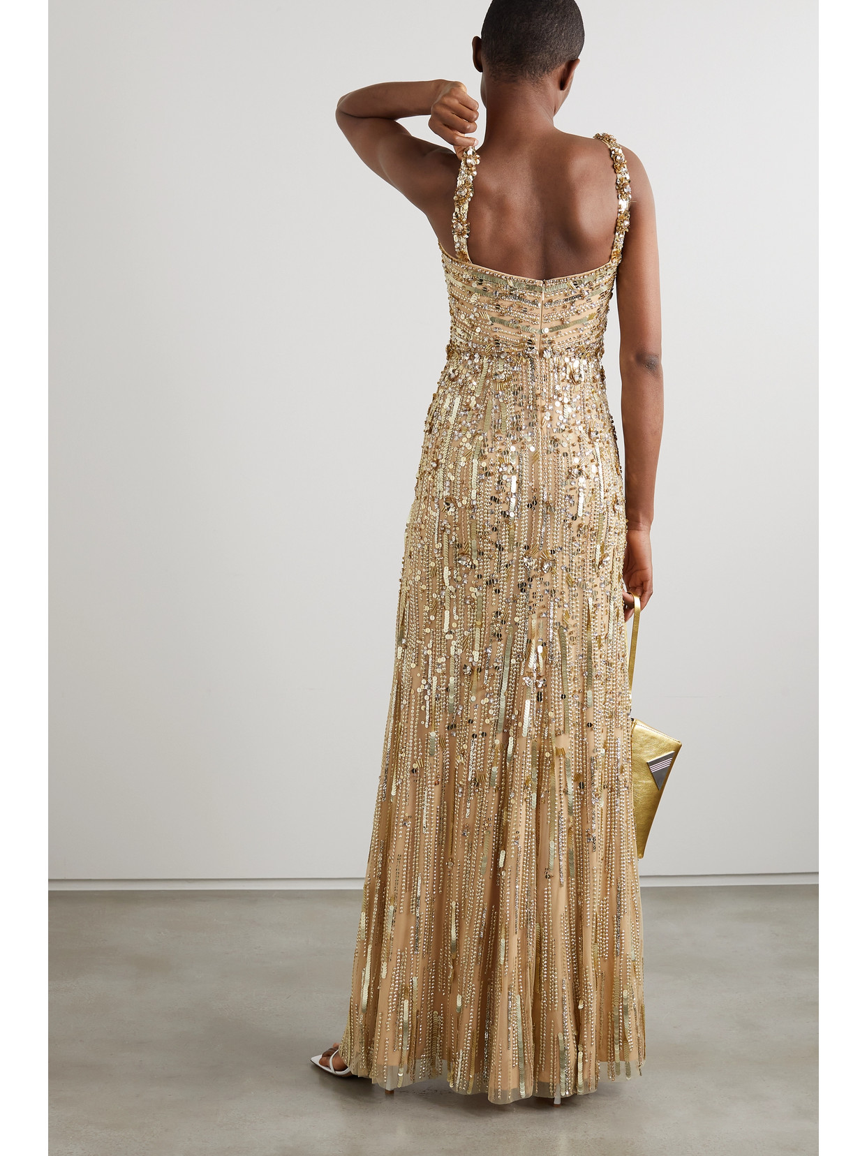 Shop Jenny Packham Bright Gem Embellished Tulle Gown In Gold