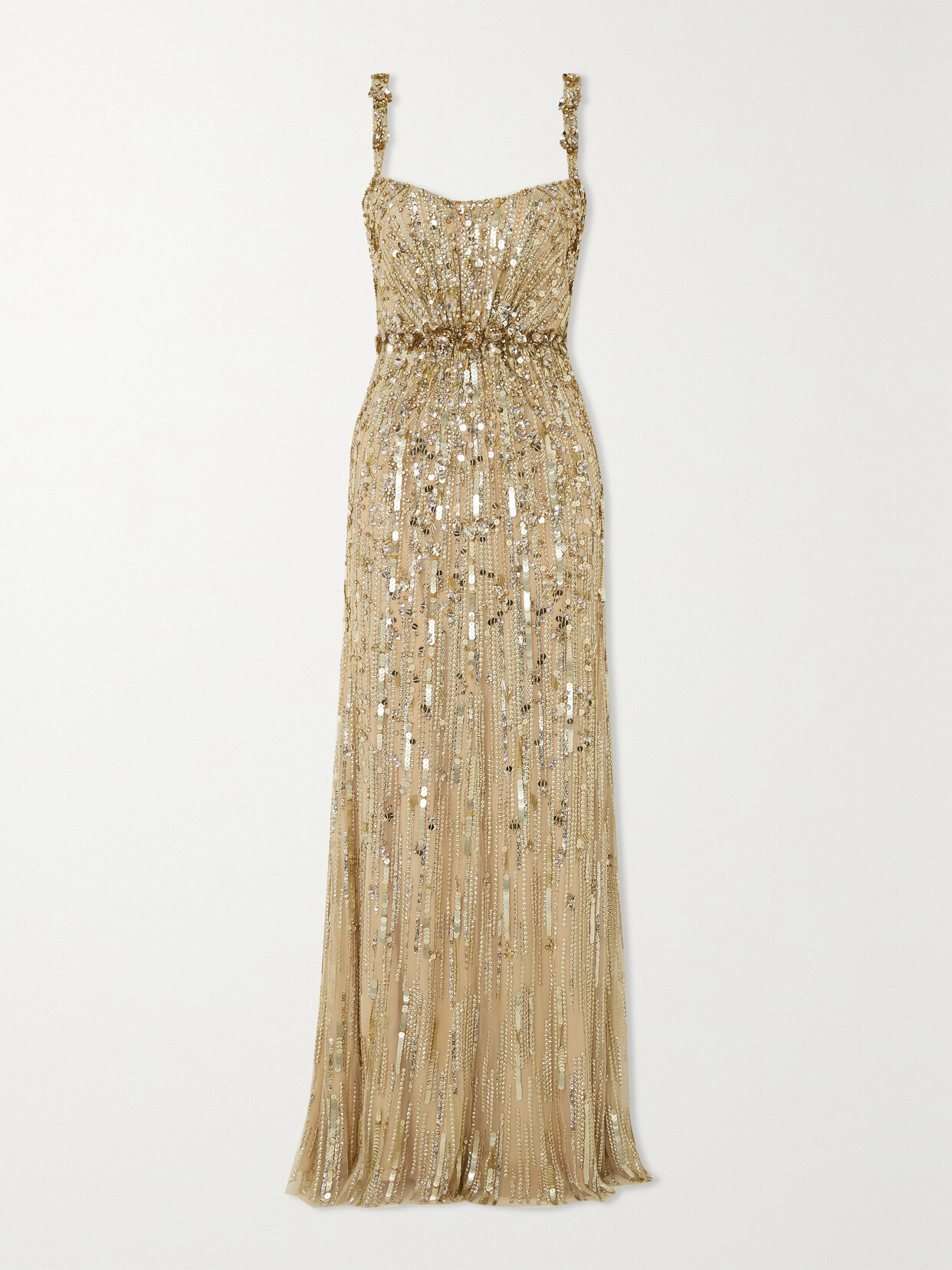 Jenny Packham Bright Gem Embellished Tulle Gown In Gold