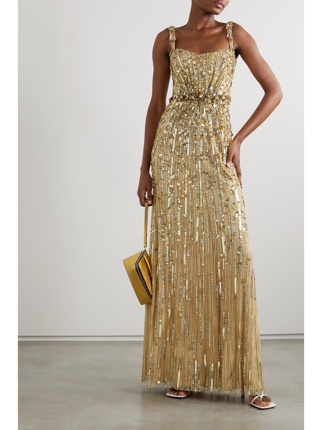 Shop Jenny Packham Bright Gem Embellished Tulle Gown In Gold