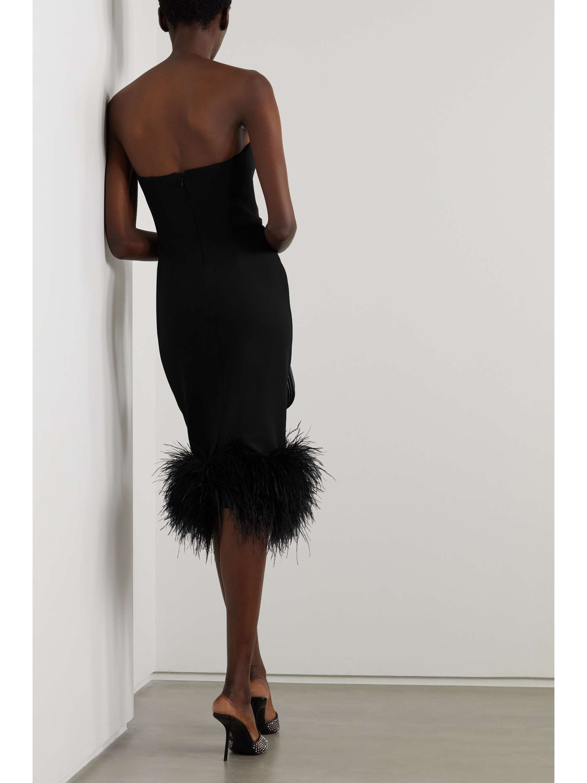 SAFIYAA Goya strapless feather-trimmed crepe midi dress
