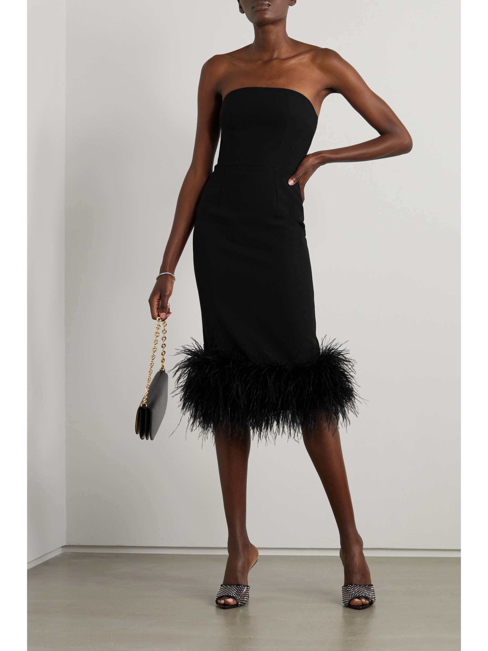 SAFIYAA Goya strapless feather-trimmed crepe midi dress