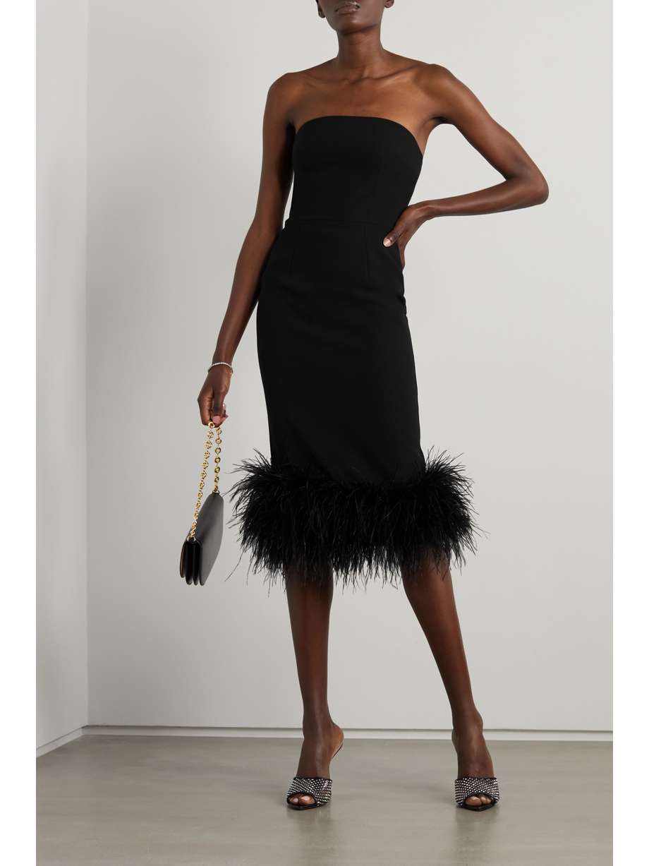 SAFIYAA Goya strapless feather-trimmed crepe midi dress | NET-A-PORTER