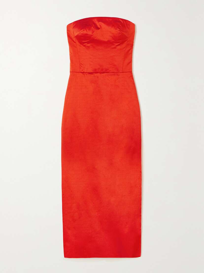 RASARIO Lady Strapless Silk-dupioni Midi Dress