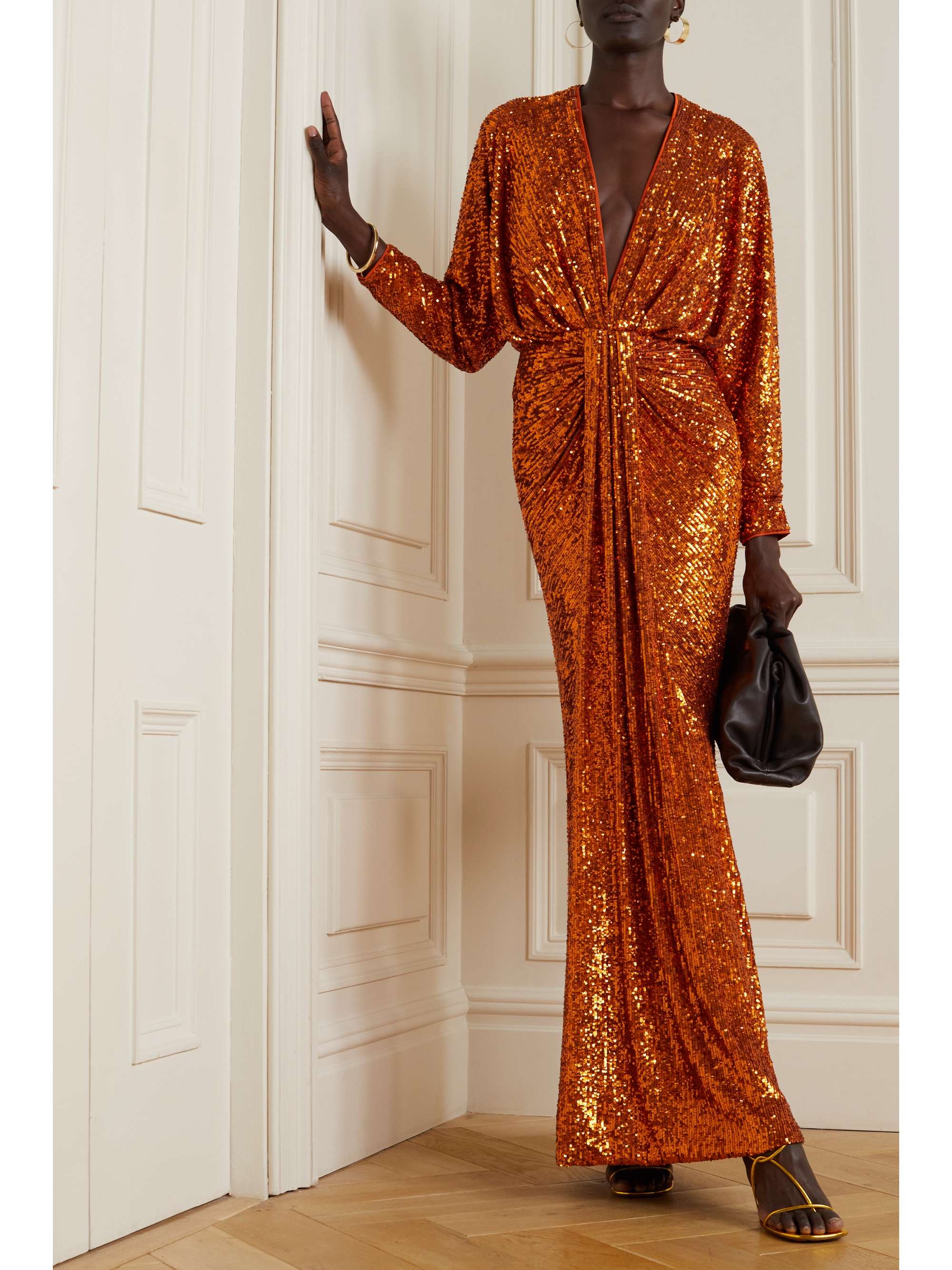 RASARIO Draped sequined satin gown NETAPORTER