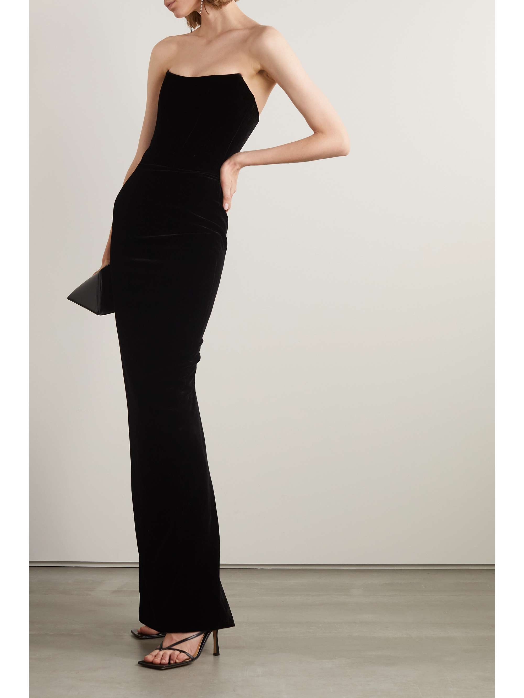 Black Strapless velvet gown | RASARIO 