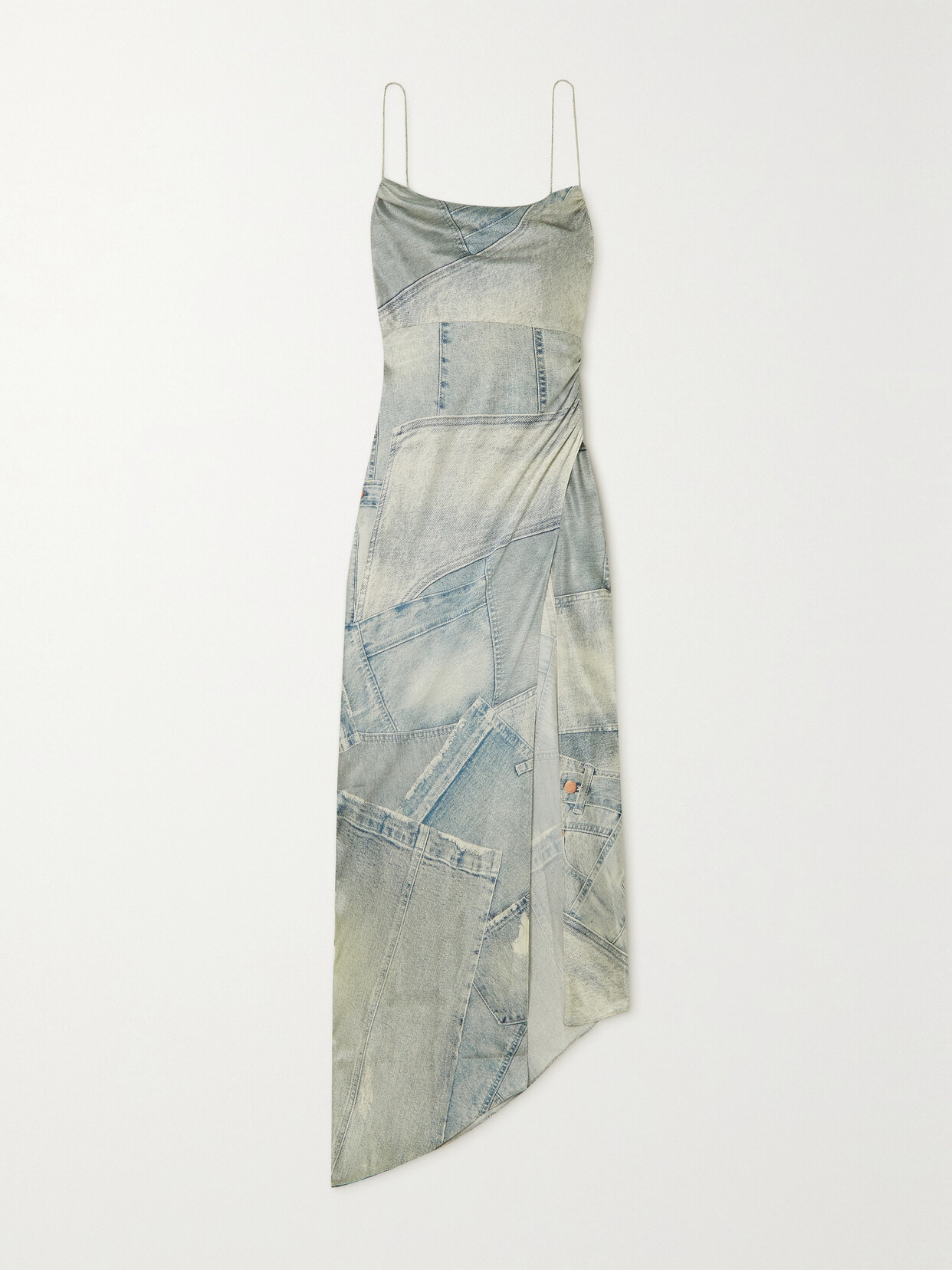 Retroféte Acadia Draped Printed Stretch-silk Satin Maxi Dress In Blue