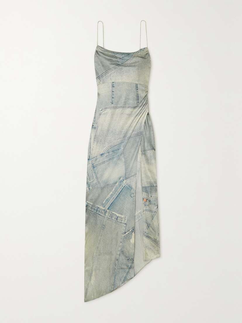 Retrofête Acadia Draped Printed Stretch-silk Satin Maxi Dress