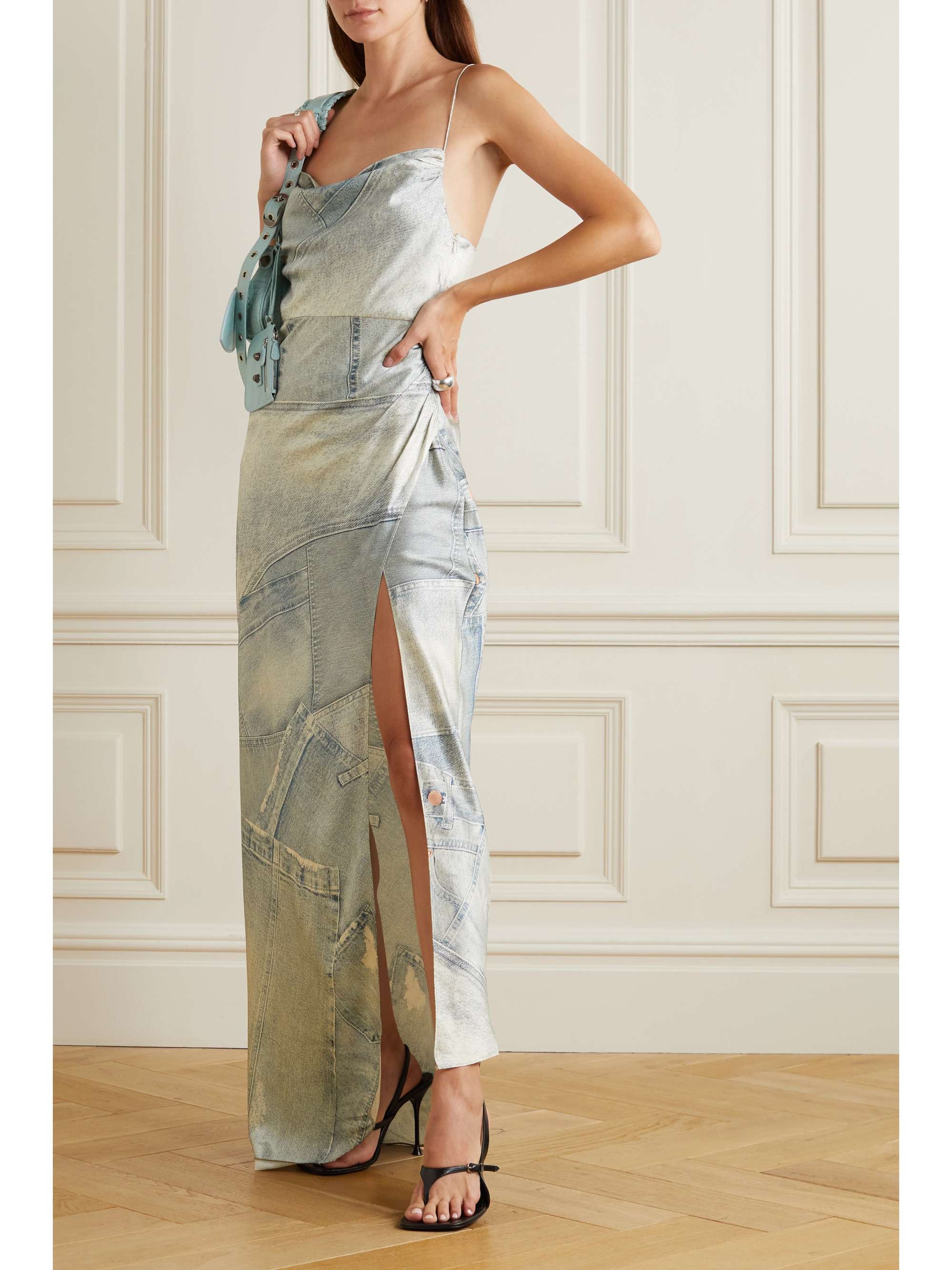 RETROFÊTE Acadia draped printed stretch-silk satin maxi dress | NET-A ...