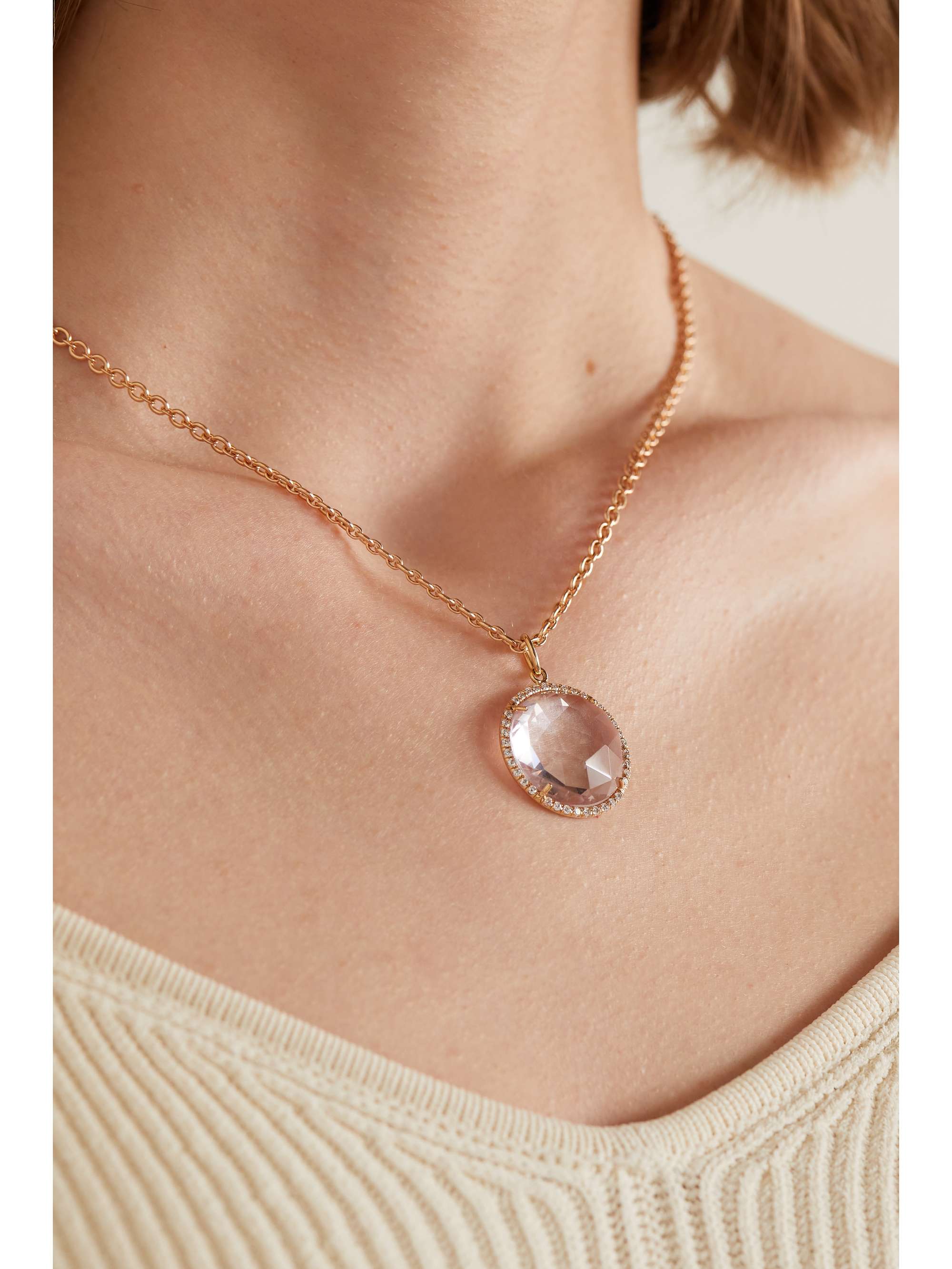 IRENE NEUWIRTH 18-karat rose gold, rose de France and diamond necklace