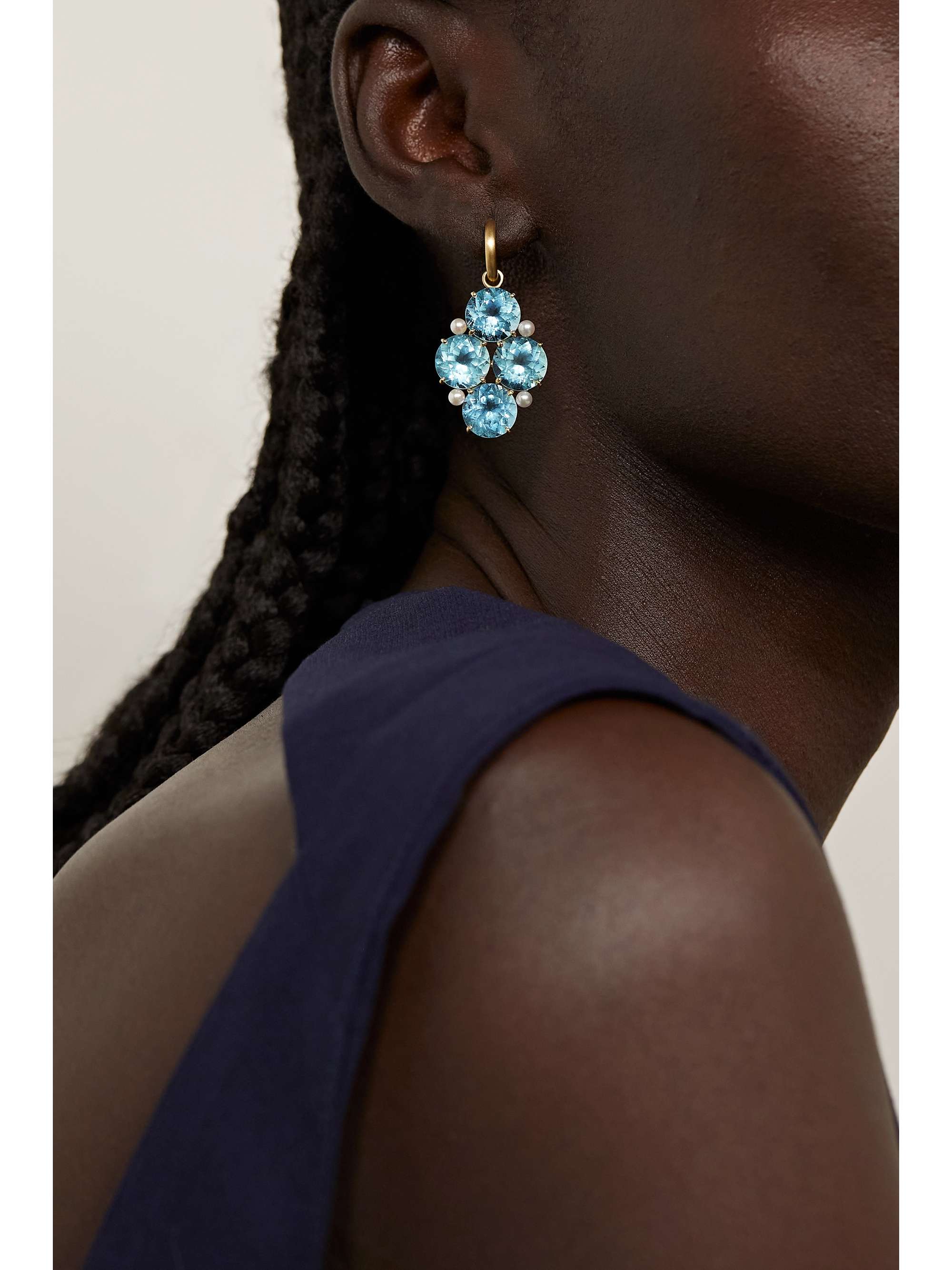 IRENE NEUWIRTH Gemmy Gem 18-karat gold, aquamarine and pearl earrings