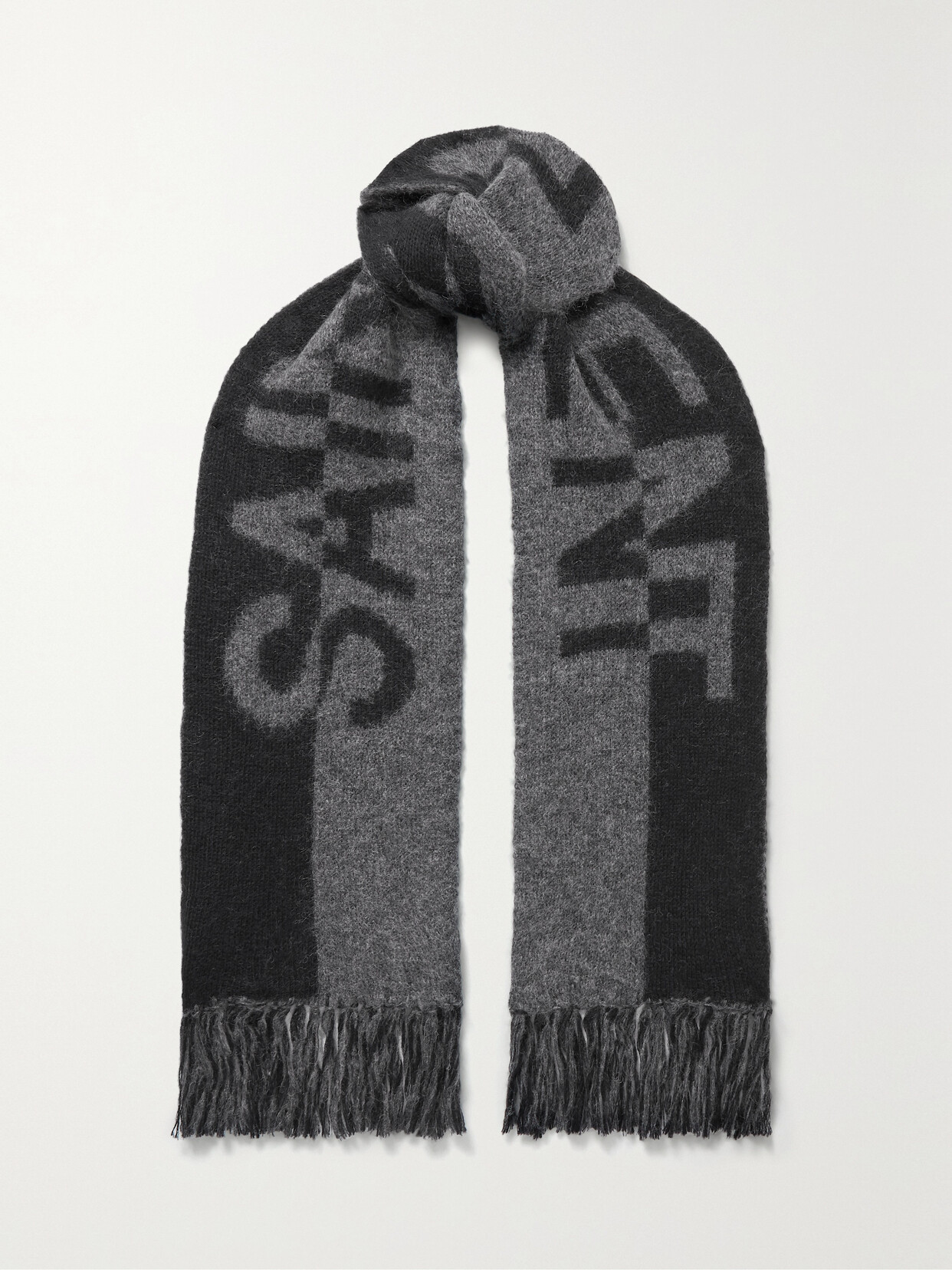 SAINT LAURENT Fringed Two-tone Jacquard-knit Wool-blend Scarf