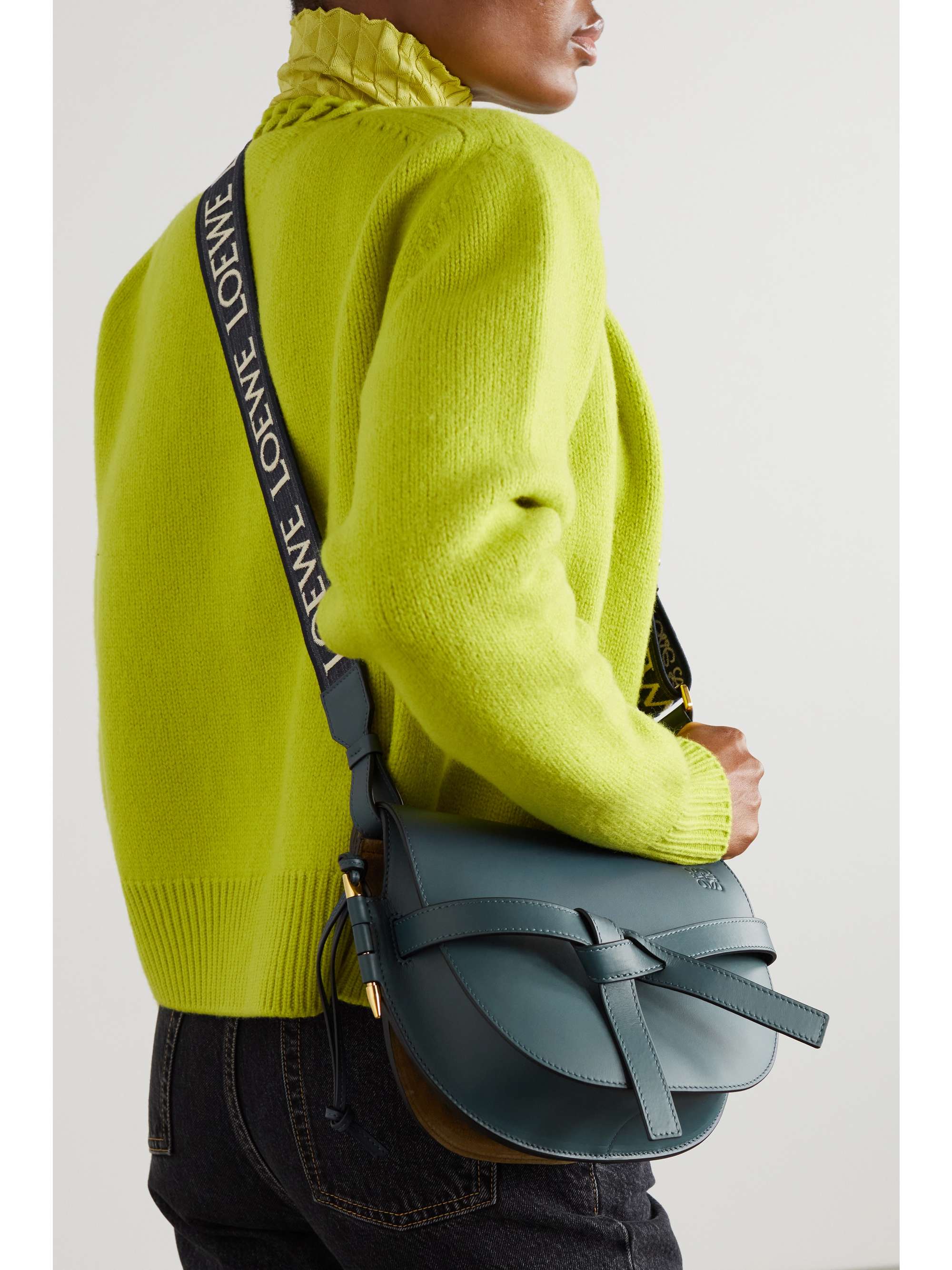 LOEWE Gate small canvas jacquardtrimmed leather shoulder bag NETA