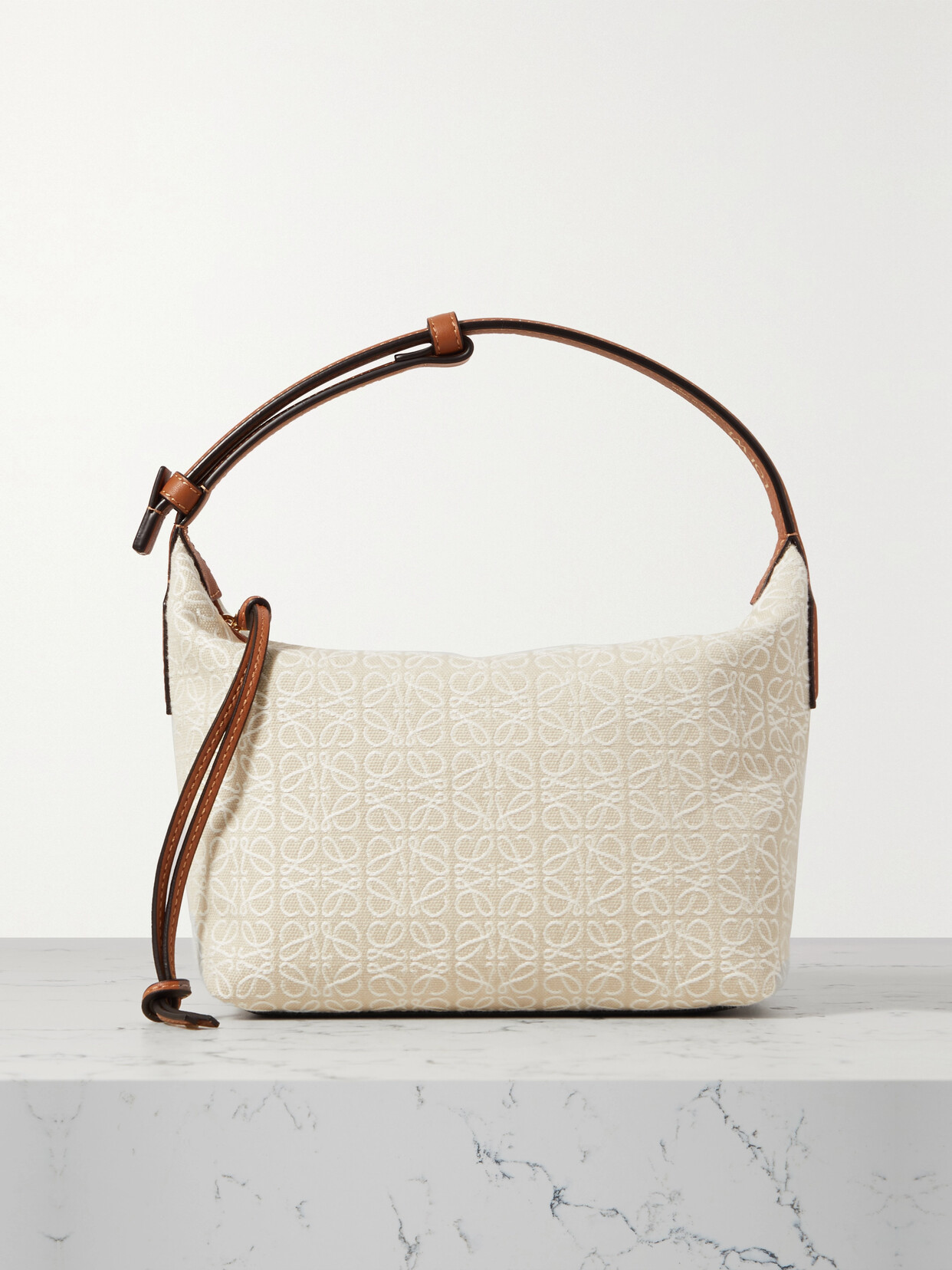 LOEWE CUBI ANAGRAM SMALL LEATHER-TRIMMED LOGO-JACQUARD TOTE