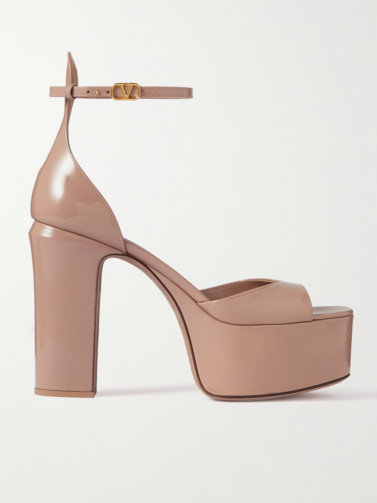 Valentino Garavani Tan-go 120 Patent-leather Platform Sandals - Neutrals