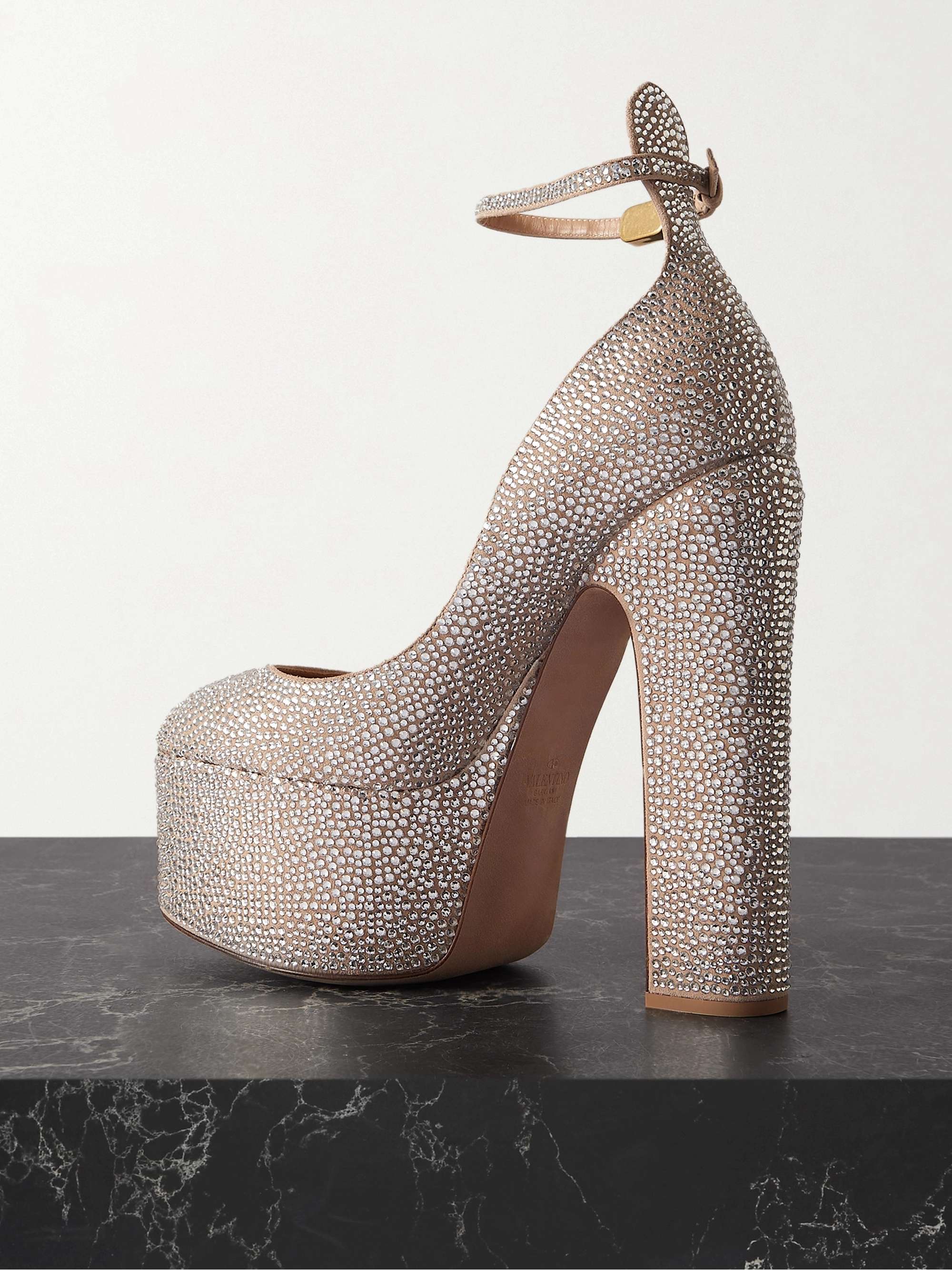 VALENTINO GARAVANI Crystal-embellished suede platform pumps