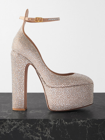 Valentino Garavani Crystal-embellished suede platform pumps