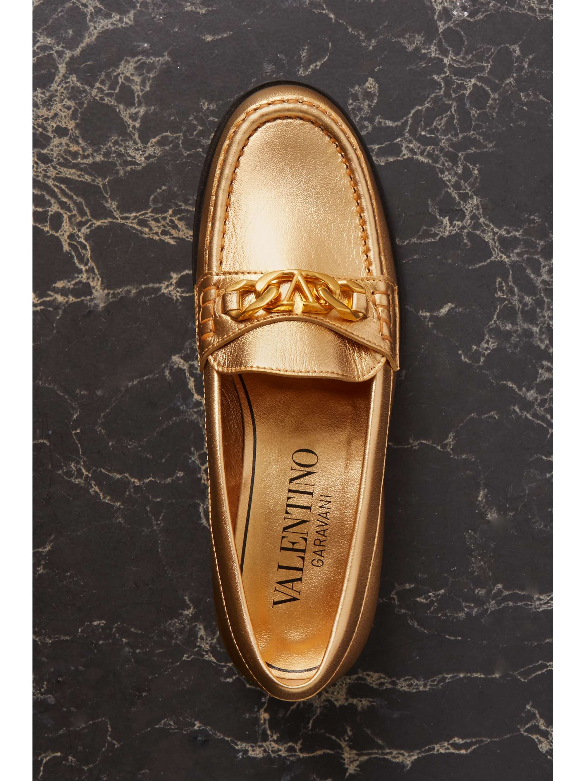 VALENTINO Valentino Garavani logo-embellished leather loafers