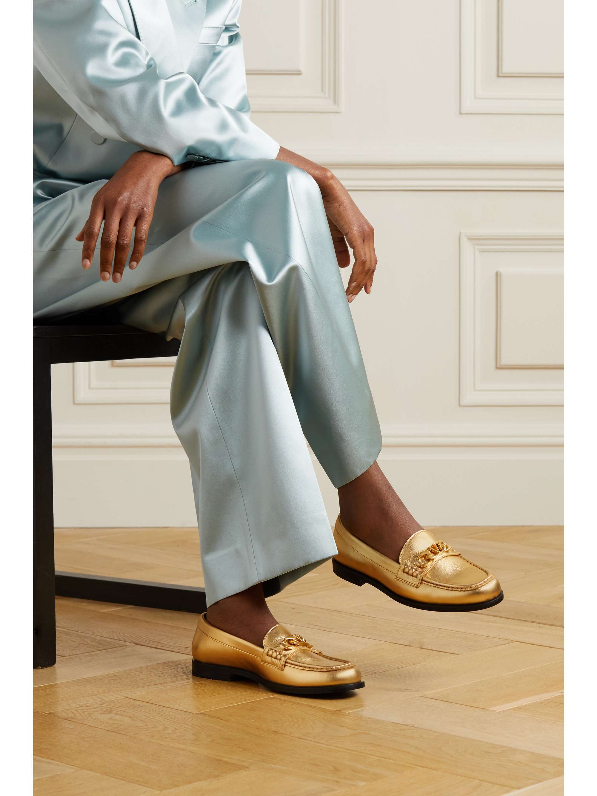 VALENTINO Valentino Garavani logo-embellished leather loafers