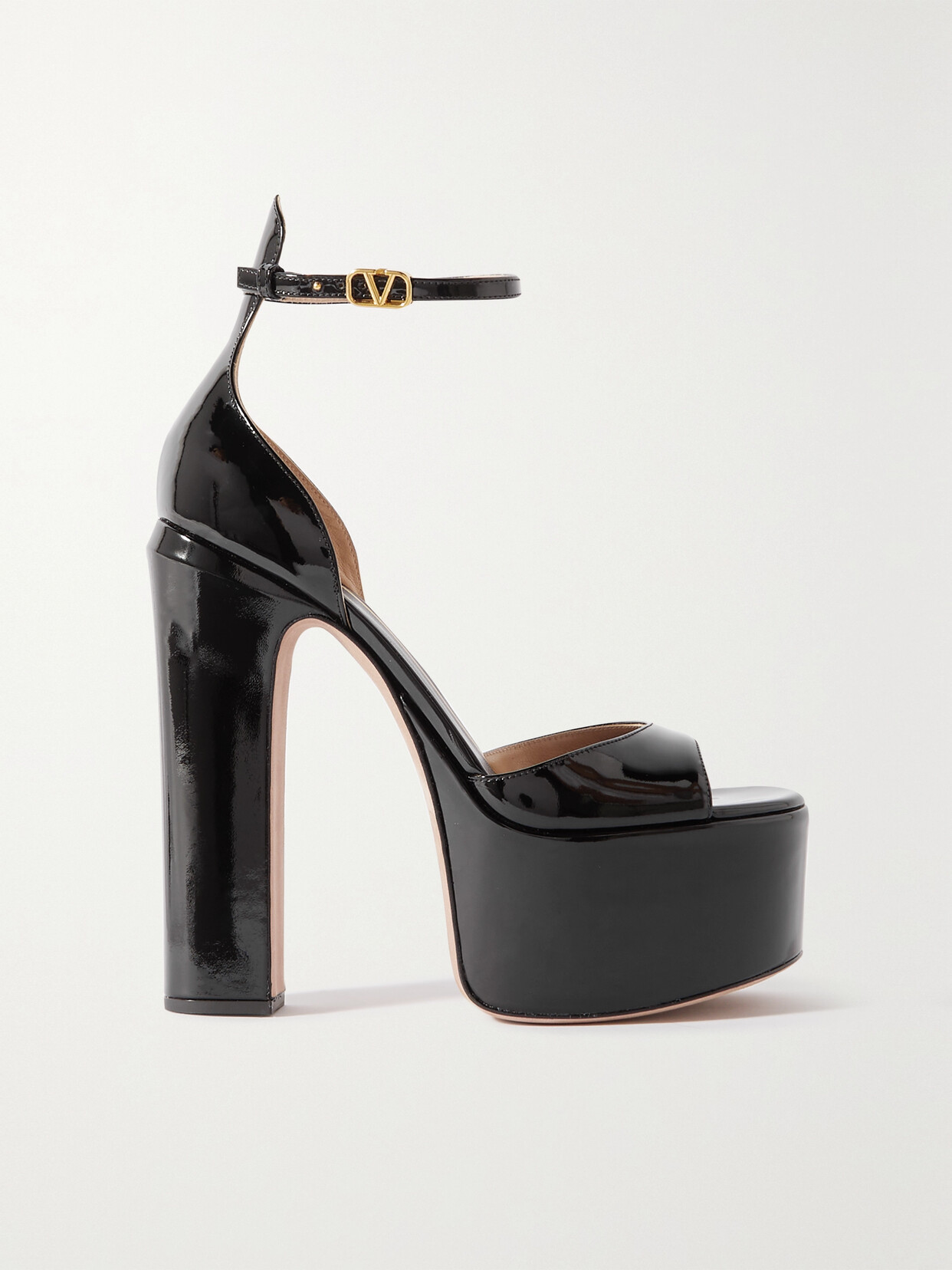 Valentino Tan-go 155 Platform Sandals In Patent Leather In Black