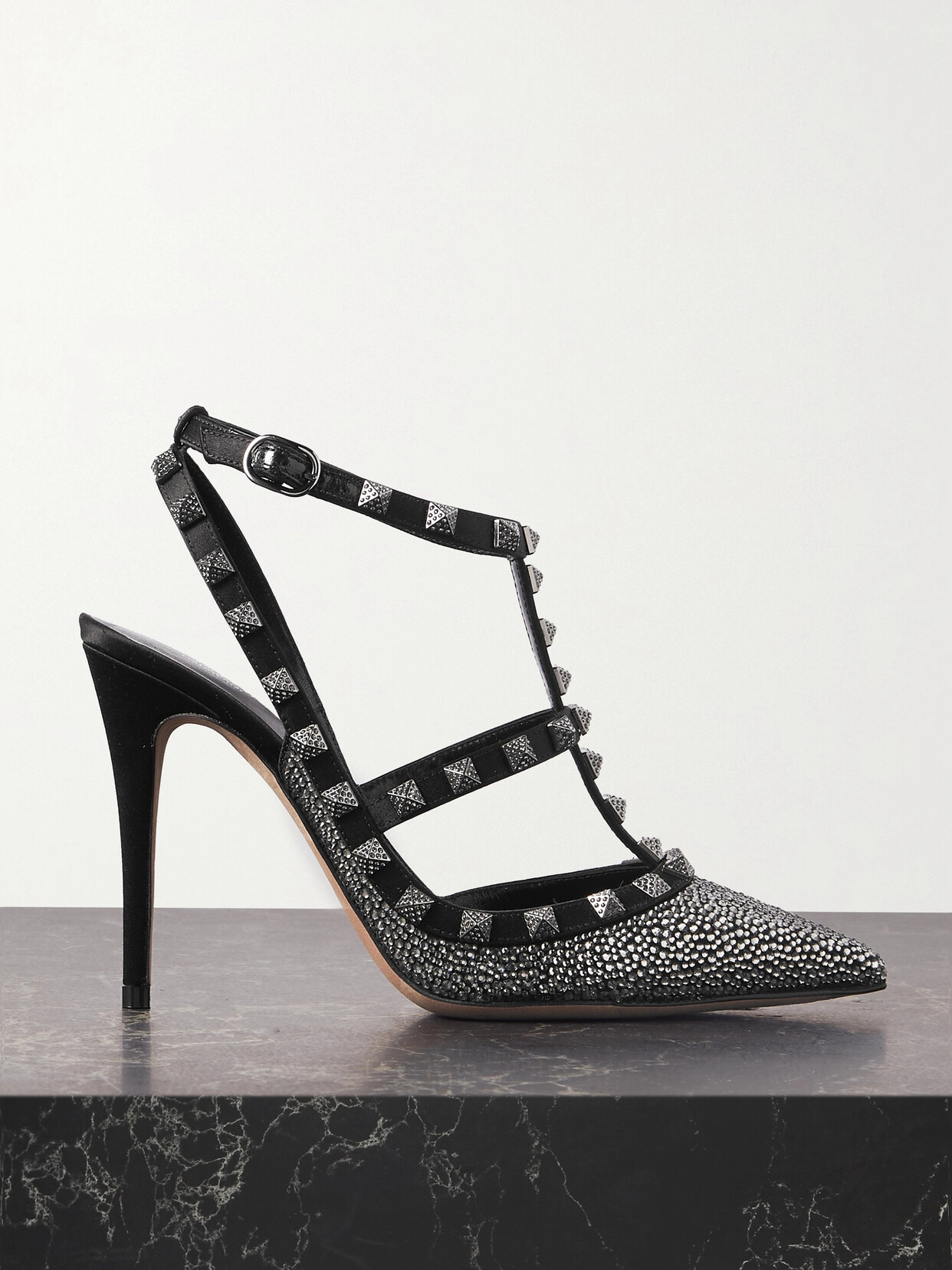 Valentino Garavani - Rockstud 100 Crystal-embellished Leather Pumps - Black